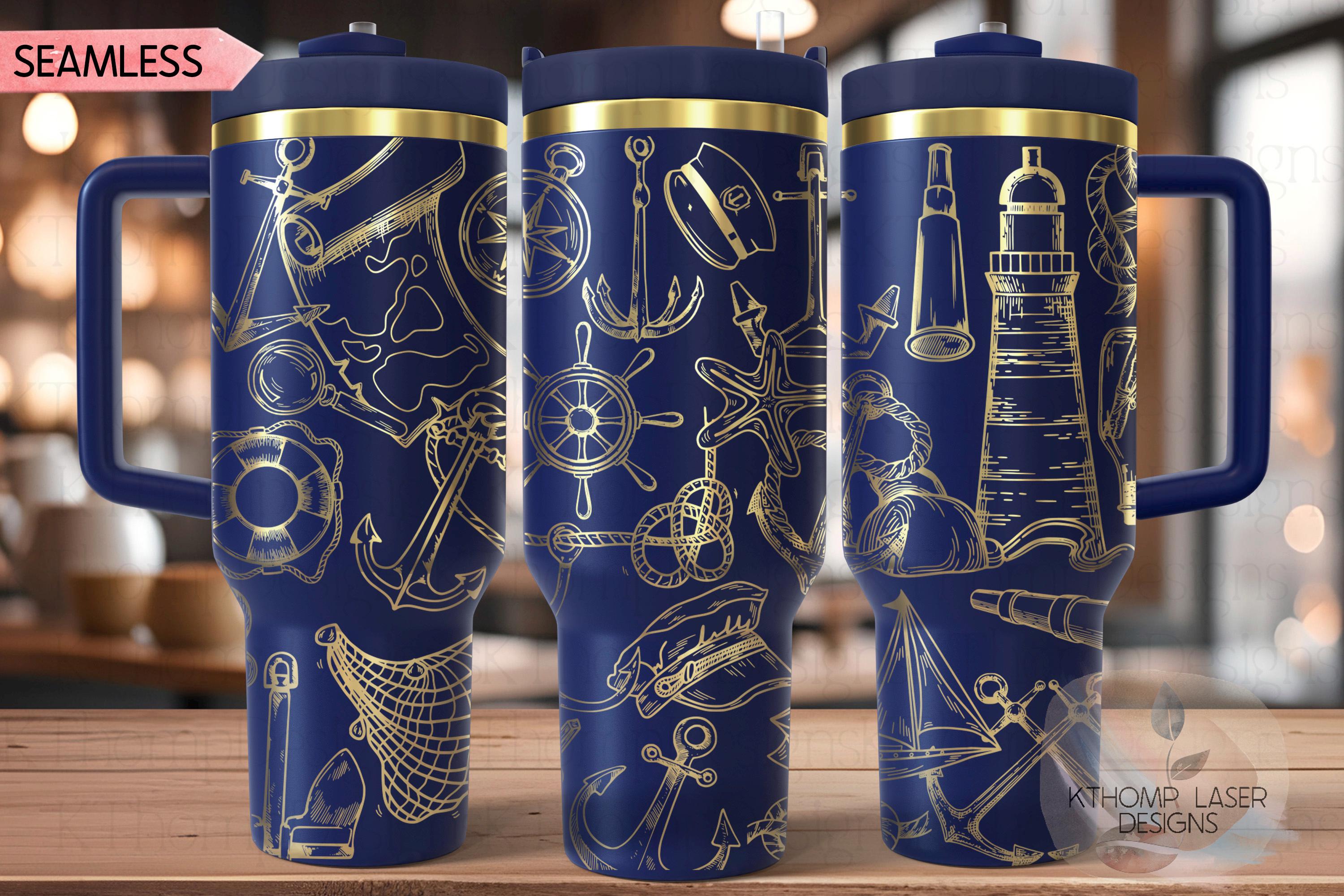 Nautical Doodles Tumbler Wrap SVG | 40oz Laser Engraving File | Rotary Ready Digital Design | Ocean Nautical SVG