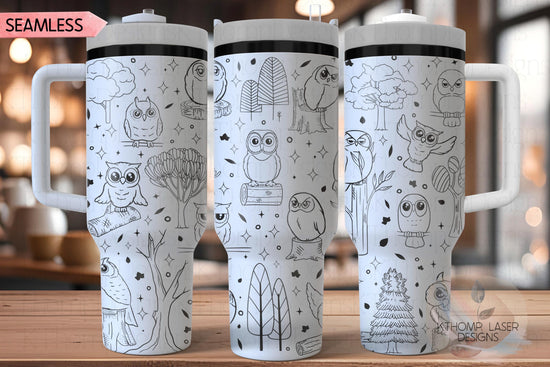 Owls Tumbler Wrap SVG | 40oz Laser Engraving File | Rotary Ready Digital Design | Exotic Animal SVG