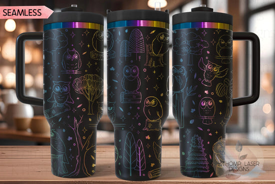 Owls Tumbler Wrap SVG | 40oz Laser Engraving File | Rotary Ready Digital Design | Exotic Animal SVG
