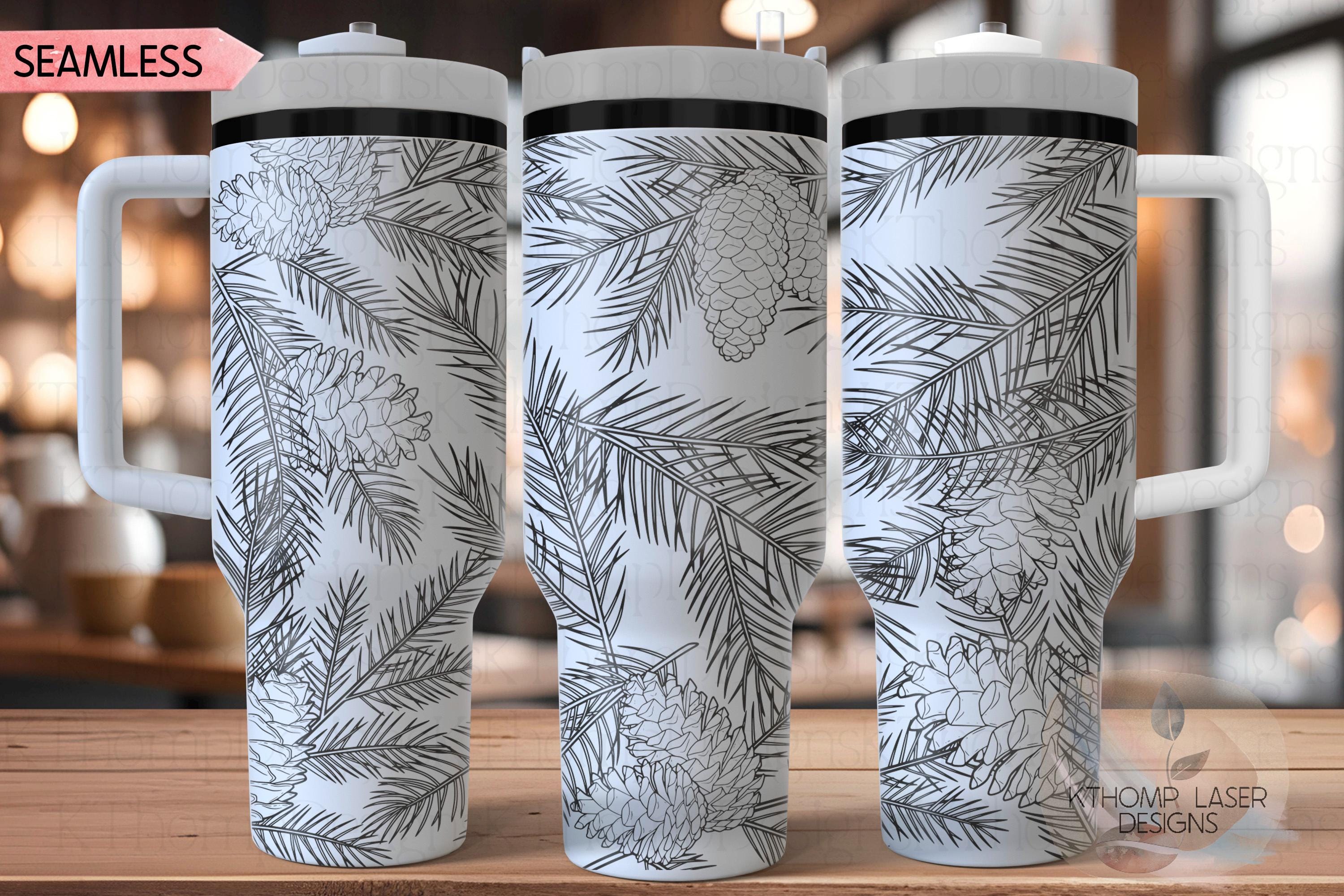 Pine Needles & Pinecones Holiday Tumbler Wrap SVG | 40oz Laser Engraving File | Rotary Ready Digital Design | Seasonal SVG