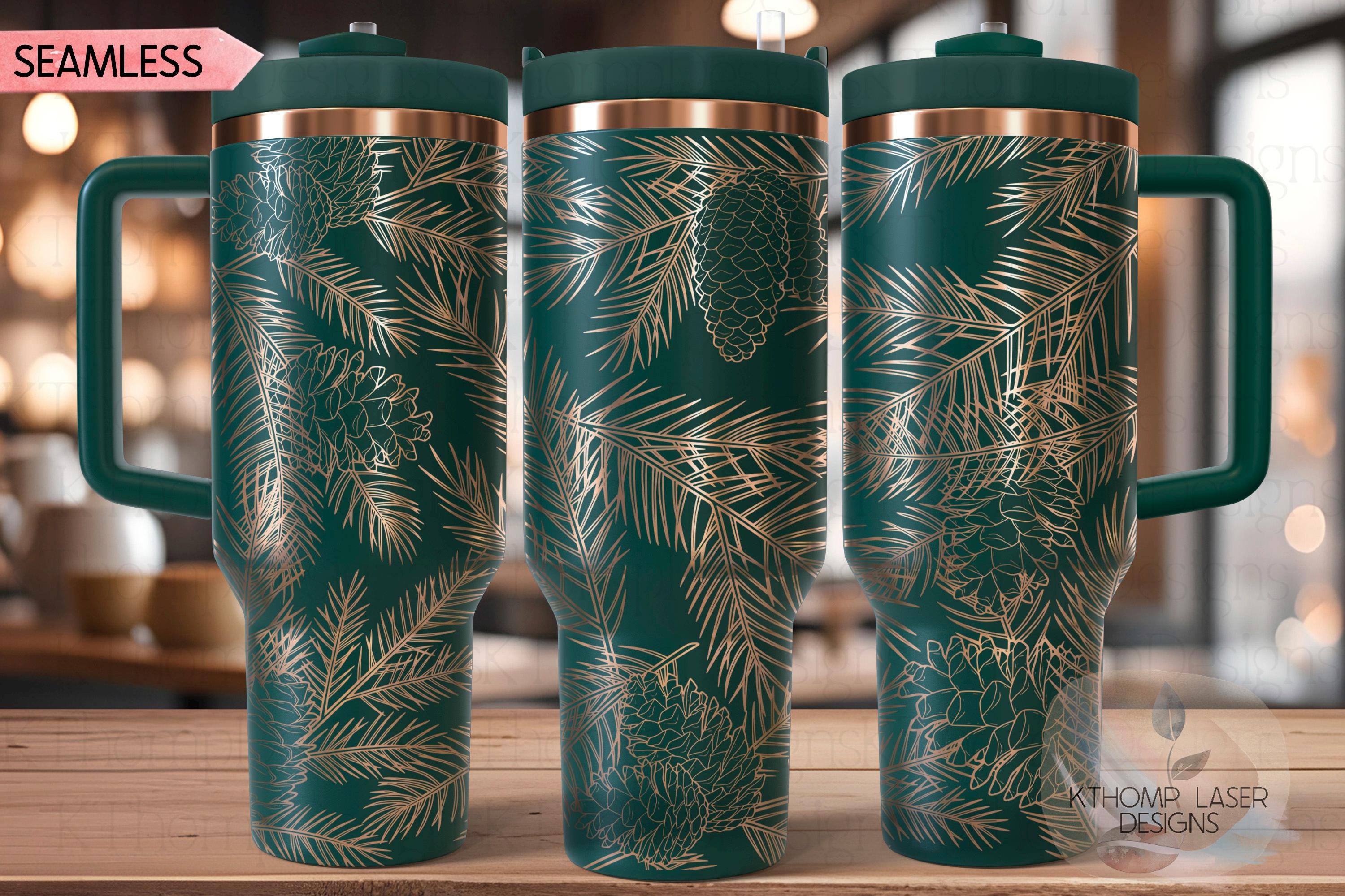 Pine Needles & Pinecones Holiday Tumbler Wrap SVG | 40oz Laser Engraving File | Rotary Ready Digital Design | Seasonal SVG