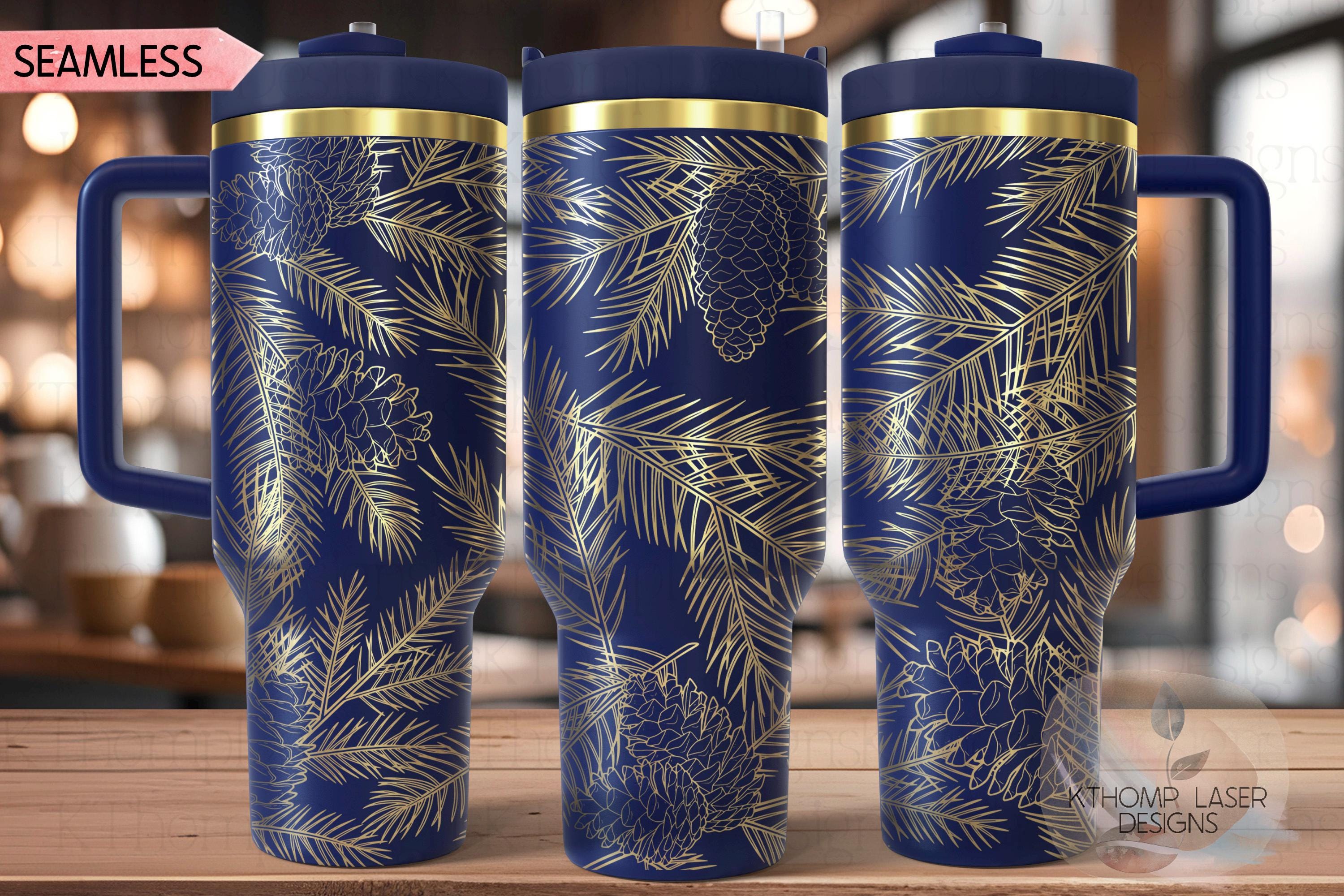 Pine Needles & Pinecones Holiday Tumbler Wrap SVG | 40oz Laser Engraving File | Rotary Ready Digital Design | Seasonal SVG