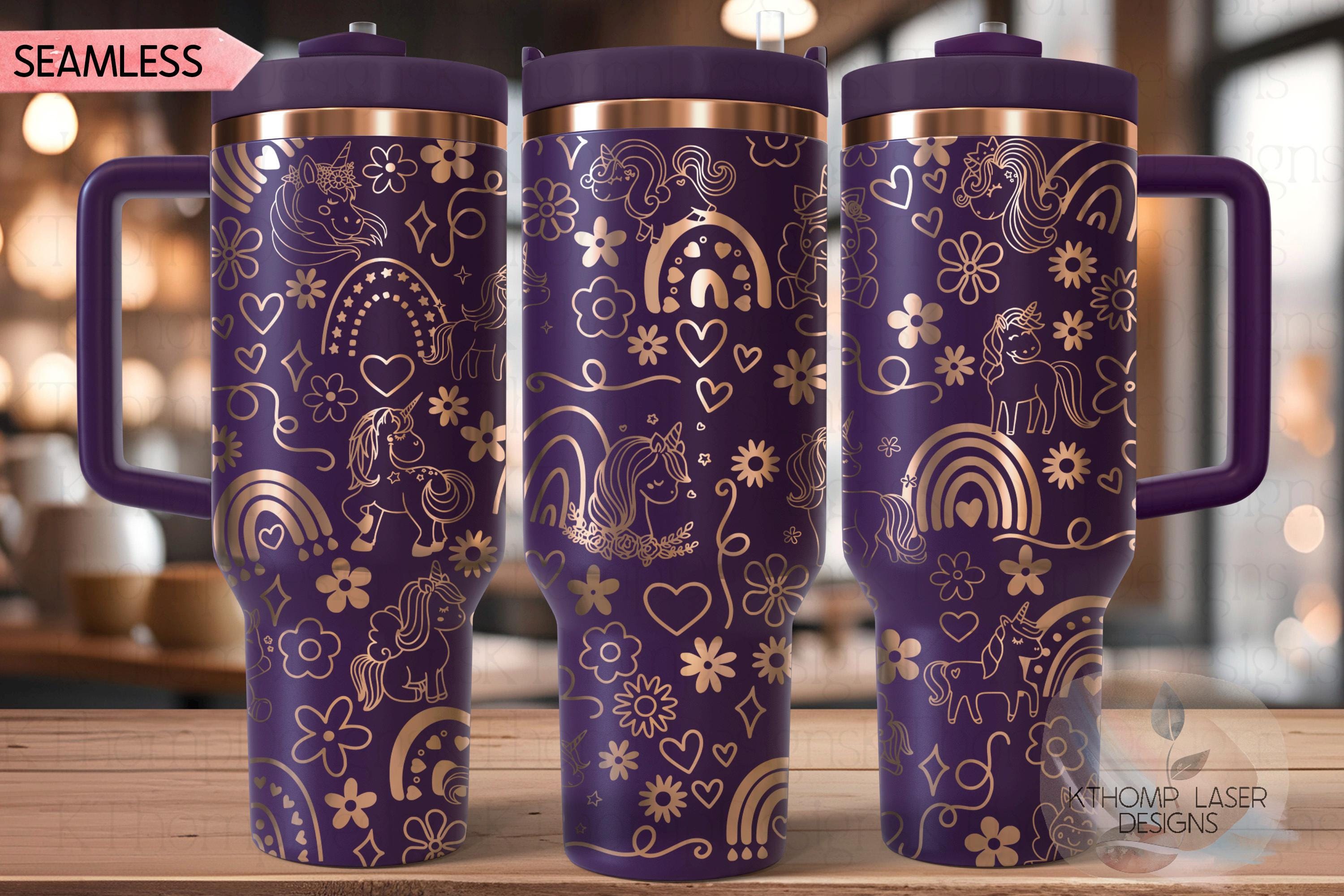 Unicorns & Rainbows Doodles Tumbler Wrap SVG | 40oz Laser Engraving File | Rotary Ready Digital Design | Fantasy Magic SVG