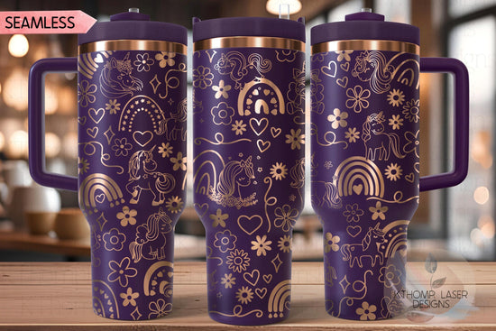 Unicorns & Rainbows Doodles Tumbler Wrap SVG | 40oz Laser Engraving File | Rotary Ready Digital Design | Fantasy Magic SVG