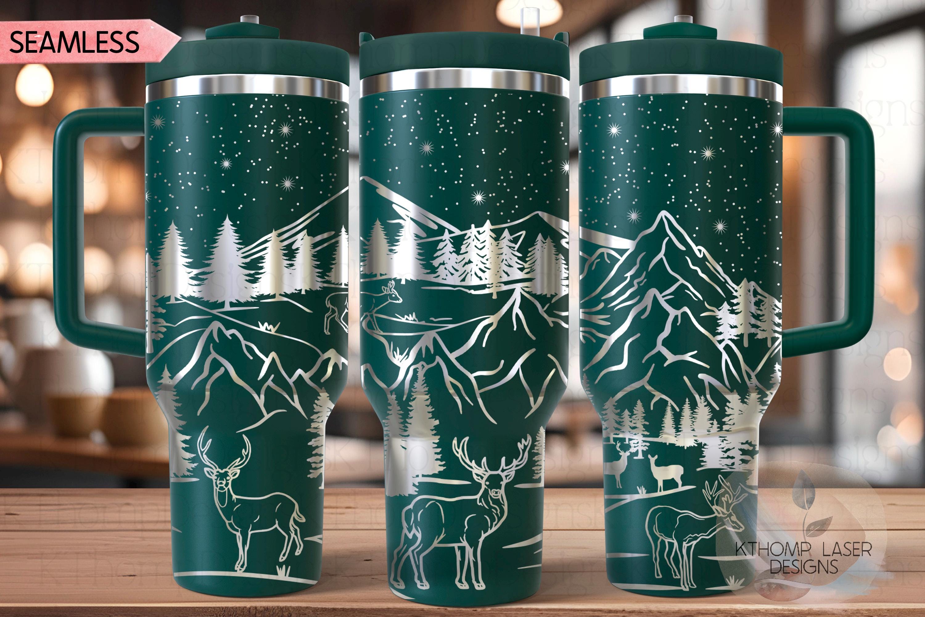 Deer Mountain Scene Tumbler Wrap SVG | 40oz Laser Engraving File | Rotary Ready Digital Design | Exotic Animal SVG