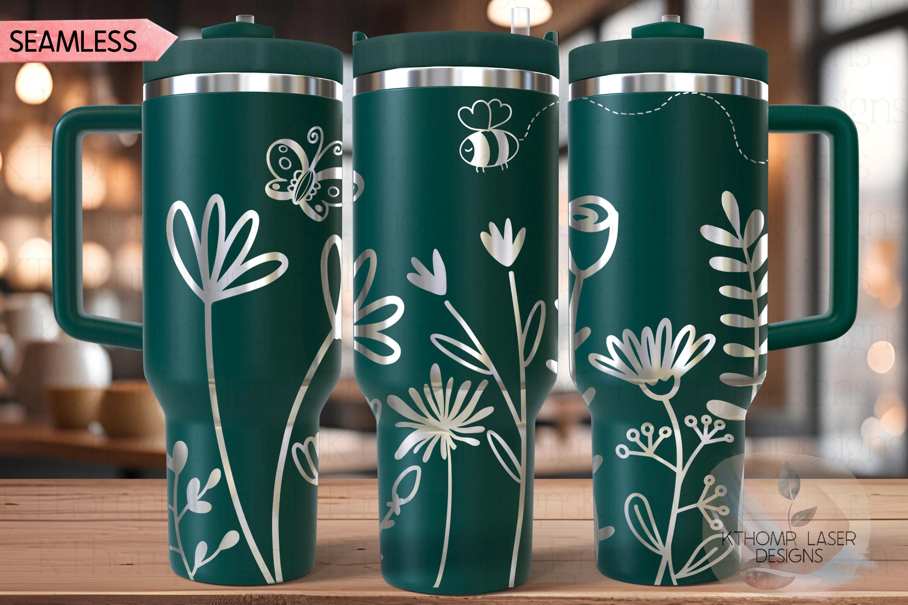 Floral Garden Tumbler Wrap SVG | 40oz Laser Engraving File | Rotary Engrave Digital Design | Floral SVG Design