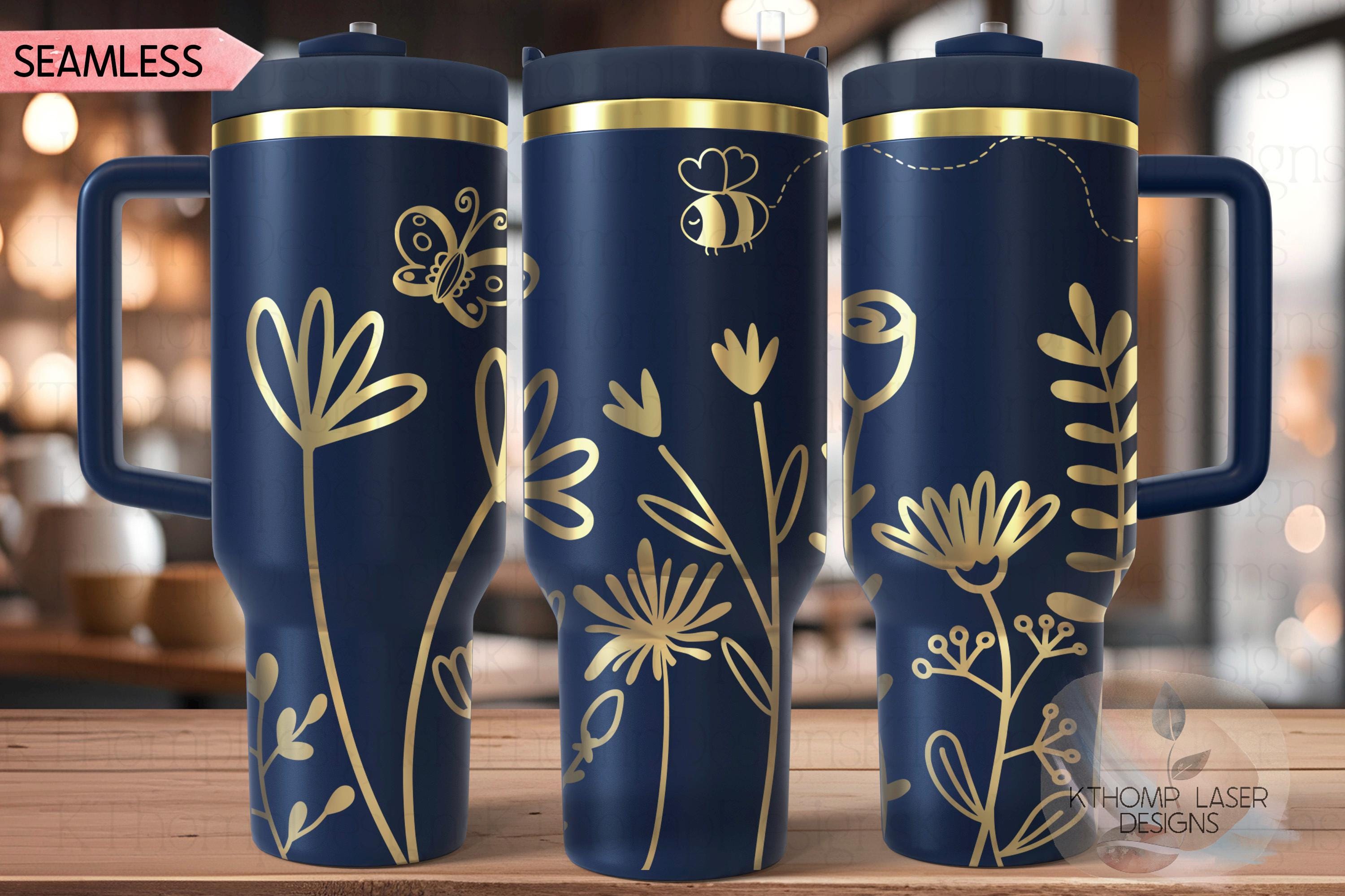 Floral Garden Tumbler Wrap SVG | 40oz Laser Engraving File | Rotary Engrave Digital Design | Floral SVG Design
