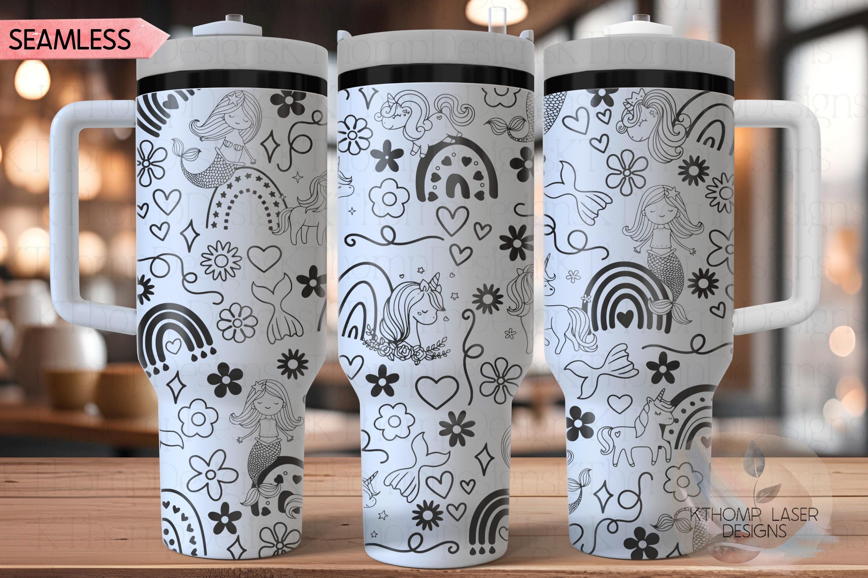 Mermaid Unicorn & Rainbow Doodles Tumbler Wrap SVG | 40oz Laser Engraving File | Rotary Ready Digital Design | Fantasy Magic SVG