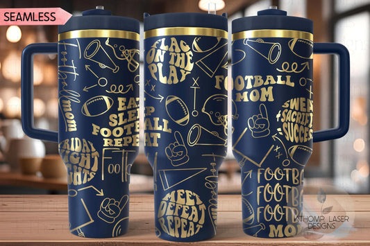 Football Mom 2 Tumbler Wrap SVG | 40oz Laser Engraving File | Rotary Ready Digital Design | Mom Life SVG