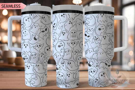 Halloween Ghosts Doodles Holiday Tumbler Wrap SVG | 40oz Laser Engraving File | Rotary Ready Digital Design | Seasonal SVG
