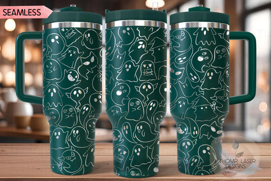 Halloween Ghosts Doodles Holiday Tumbler Wrap SVG | 40oz Laser Engraving File | Rotary Ready Digital Design | Seasonal SVG