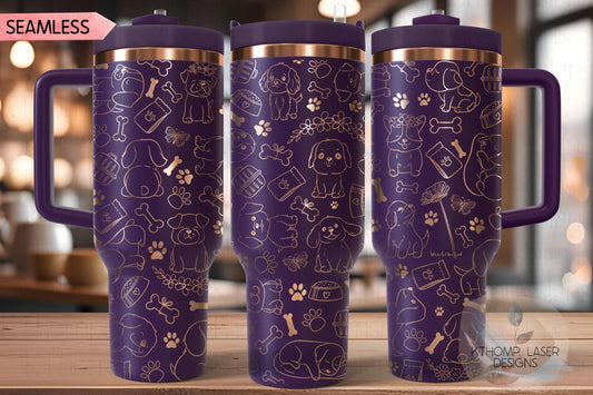 Dog Doodles Tumbler Wrap SVG | 40oz Laser Engraving File | Rotary Engrave Digital Design | Dog Lover Gift