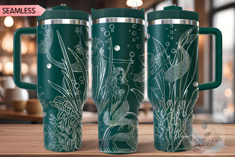 Mermaids Tumbler Wrap SVG | 40oz Laser Engraving File | Rotary Ready Digital Design | Fantasy Magic SVG