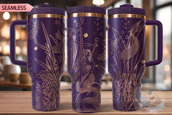 Mermaids Tumbler Wrap SVG | 40oz Laser Engraving File | Rotary Ready Digital Design | Fantasy Magic SVG