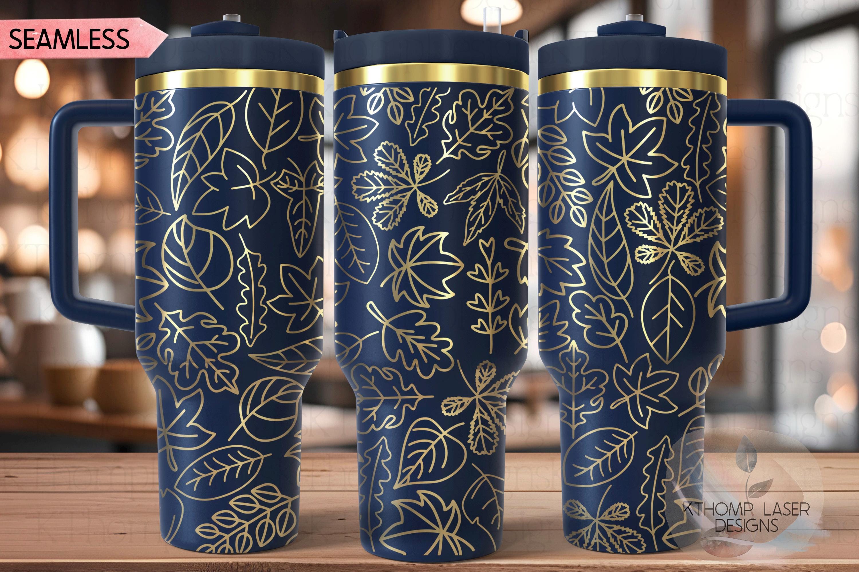 Fall Leaves Doodles Holiday Tumbler Wrap SVG | 40oz Laser Engraving File | Rotary Ready Digital Design | Seasonal SVG