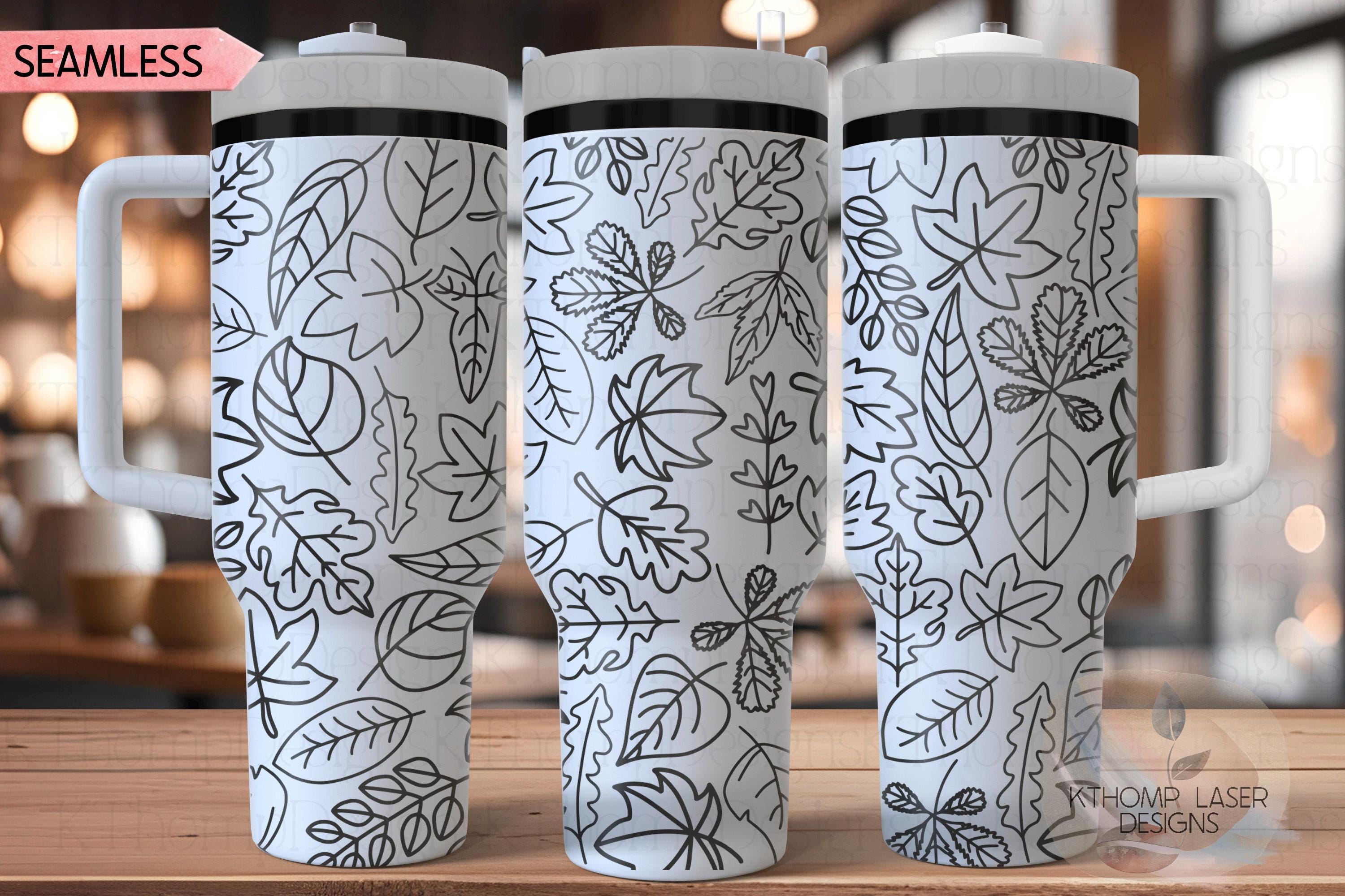 Fall Leaves Doodles Holiday Tumbler Wrap SVG | 40oz Laser Engraving File | Rotary Ready Digital Design | Seasonal SVG