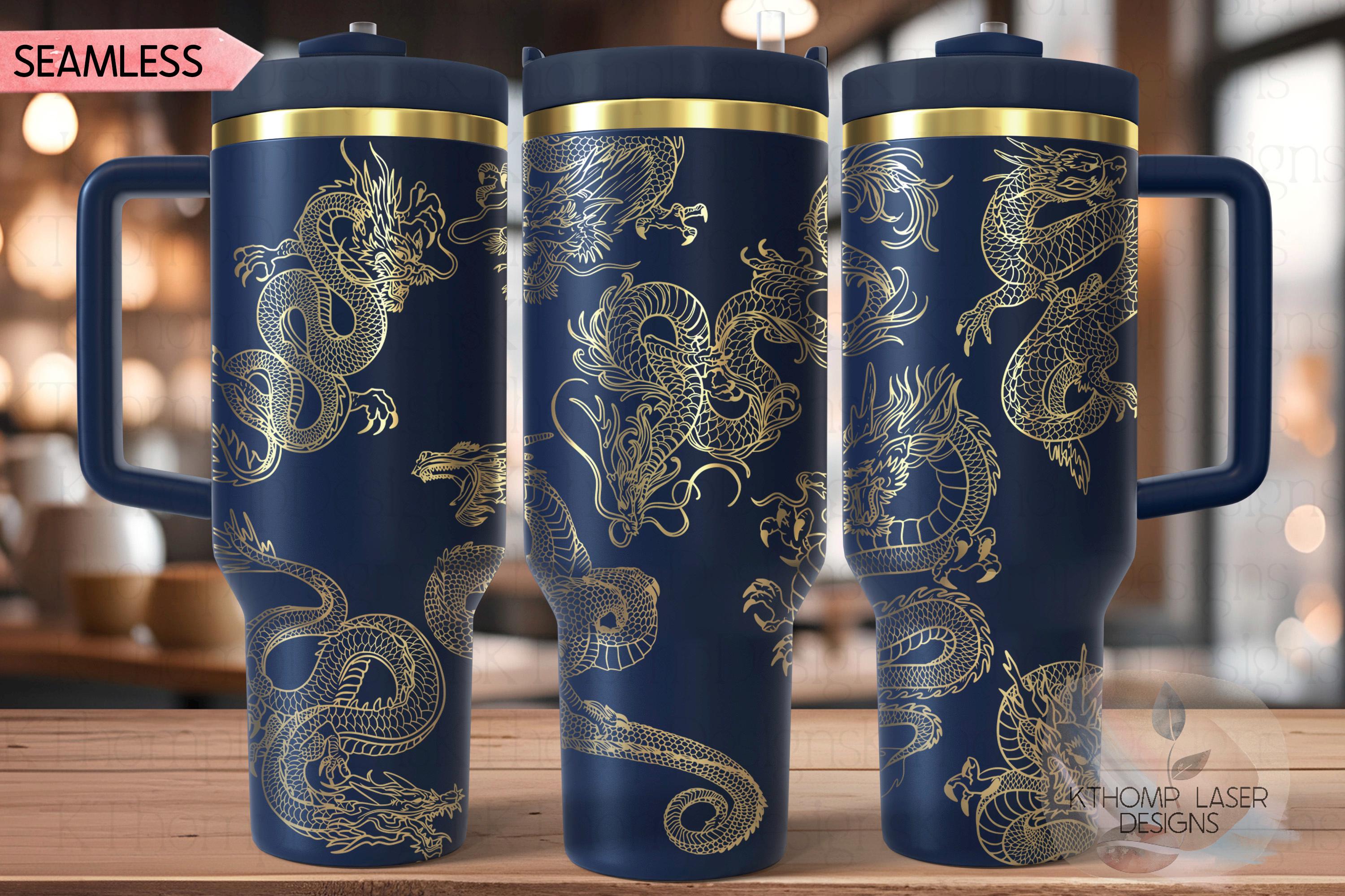 Dragons Tumbler Wrap SVG | 40oz Laser Engraving File | Rotary Ready Digital Design | Fantasy Magic SVG