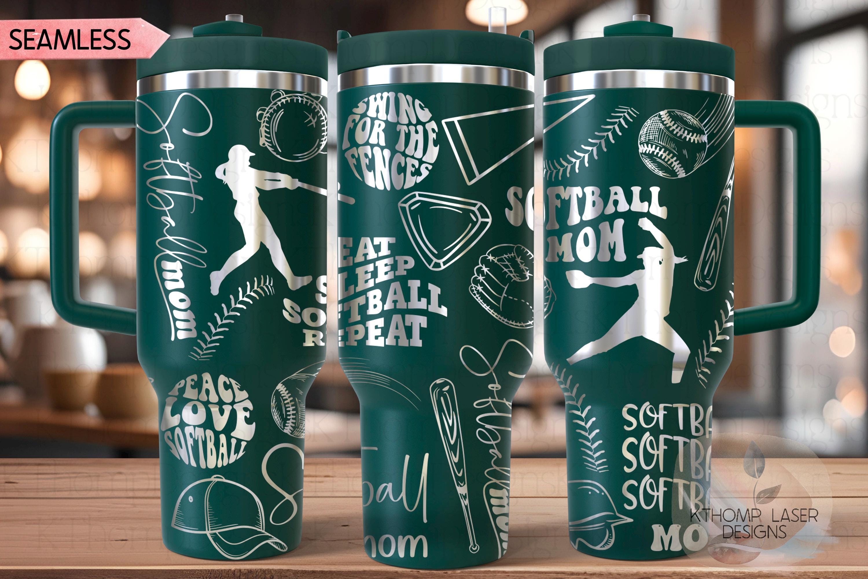 Softball Mom Tumbler Wrap SVG | 40oz Laser Engraving File | Rotary Ready Digital Design | Mom Life SVG