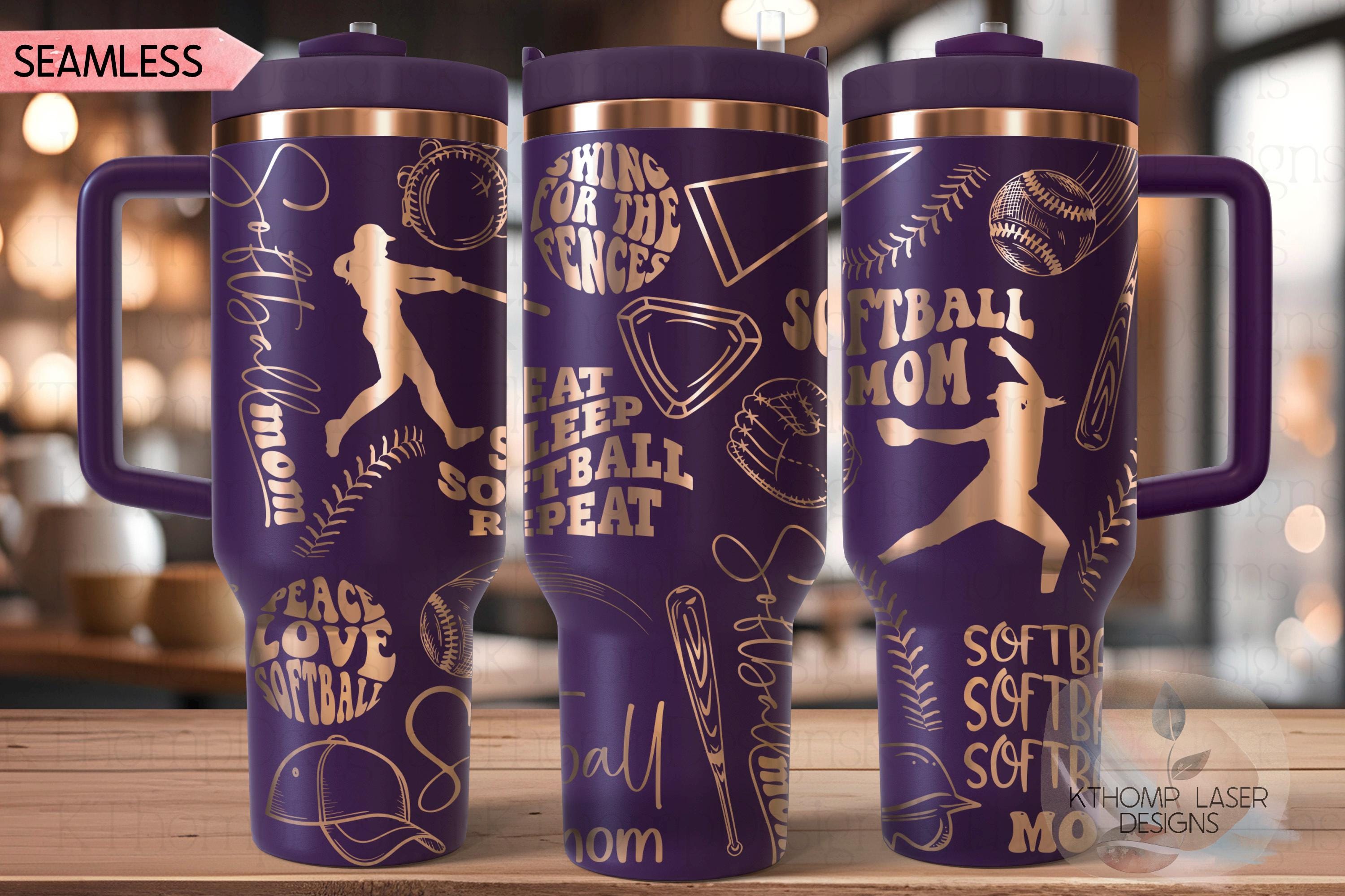 Softball Mom Tumbler Wrap SVG | 40oz Laser Engraving File | Rotary Ready Digital Design | Mom Life SVG