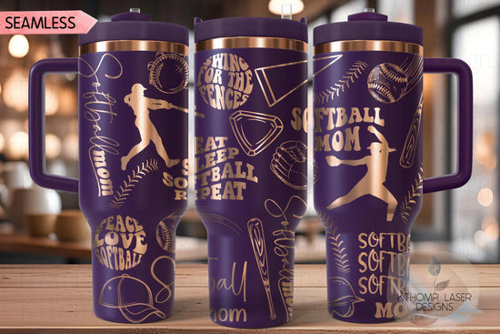 Softball Mom Tumbler Wrap SVG | 40oz Laser Engraving File | Rotary Ready Digital Design | Mom Life SVG