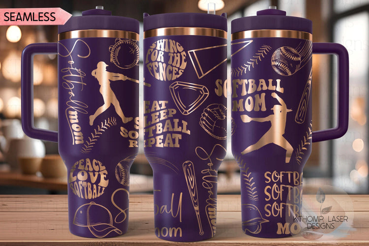 Softball Mom Tumbler Wrap SVG | 40oz Laser Engraving File | Rotary Ready Digital Design | Mom Life SVG