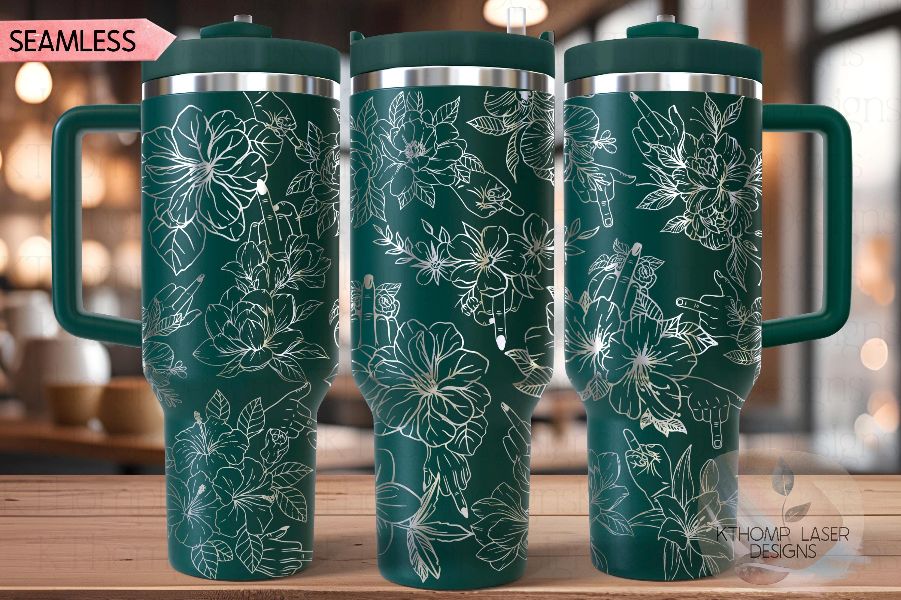 Floral FU Middle Finger Tumbler Wrap SVG | 40oz Laser Engraving File | Rotary Ready Digital Design | Sassy Coffee SVG