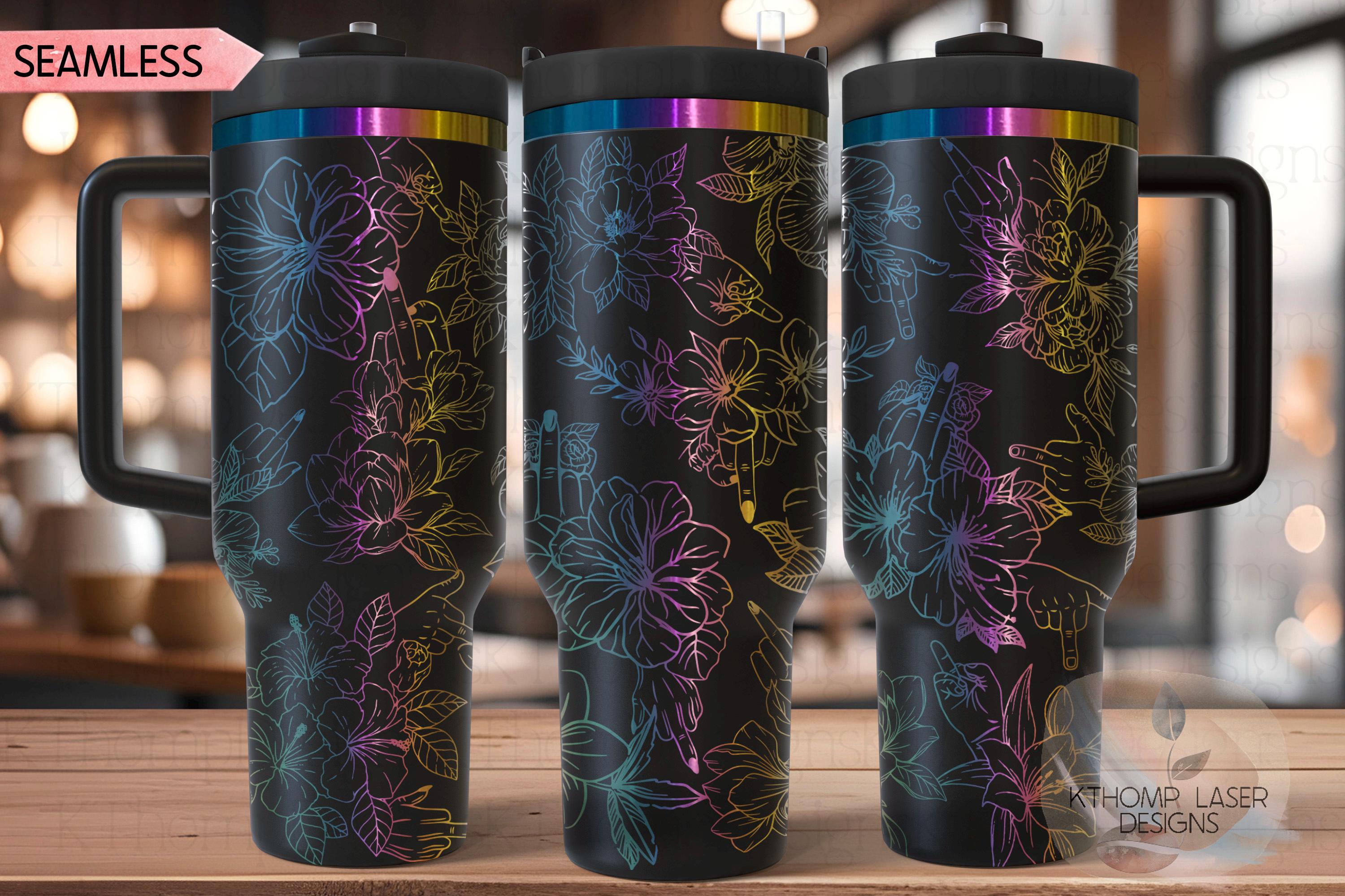 Floral FU Middle Finger Tumbler Wrap SVG | 40oz Laser Engraving File | Rotary Ready Digital Design | Sassy Coffee SVG