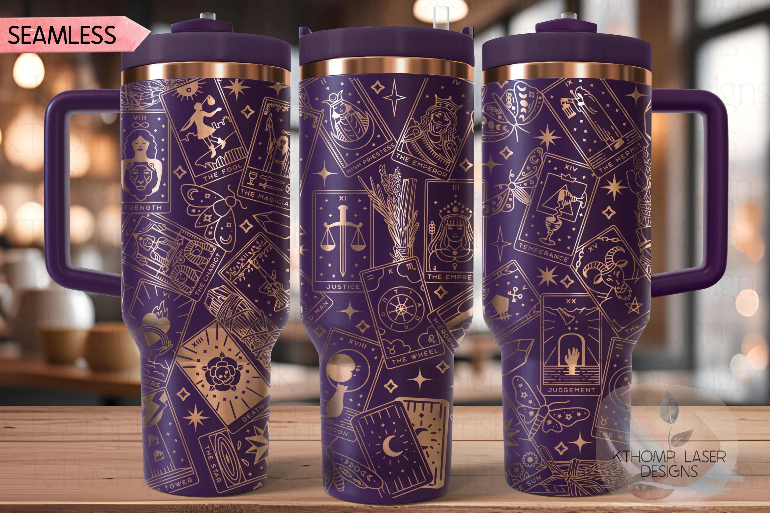 Tarot Cards Witchy Tumbler Wrap SVG | 40oz Laser Engraving File | Rotary Ready Digital Design | Zodiac Boho SVG