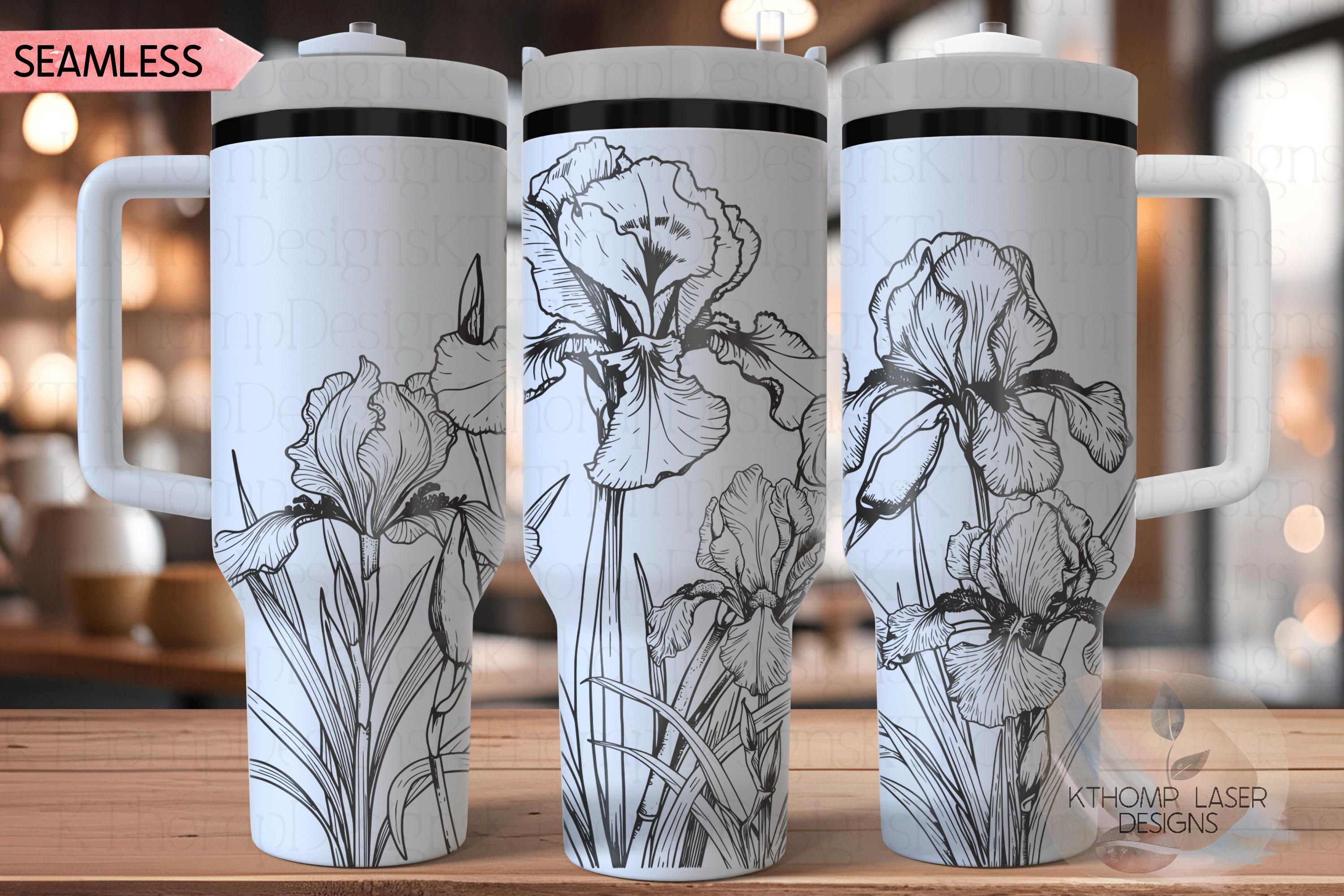 Wild Iris Tumbler Wrap SVG | 40oz Laser Engraving File | Rotary Engrave Digital Design | Floral SVG Design