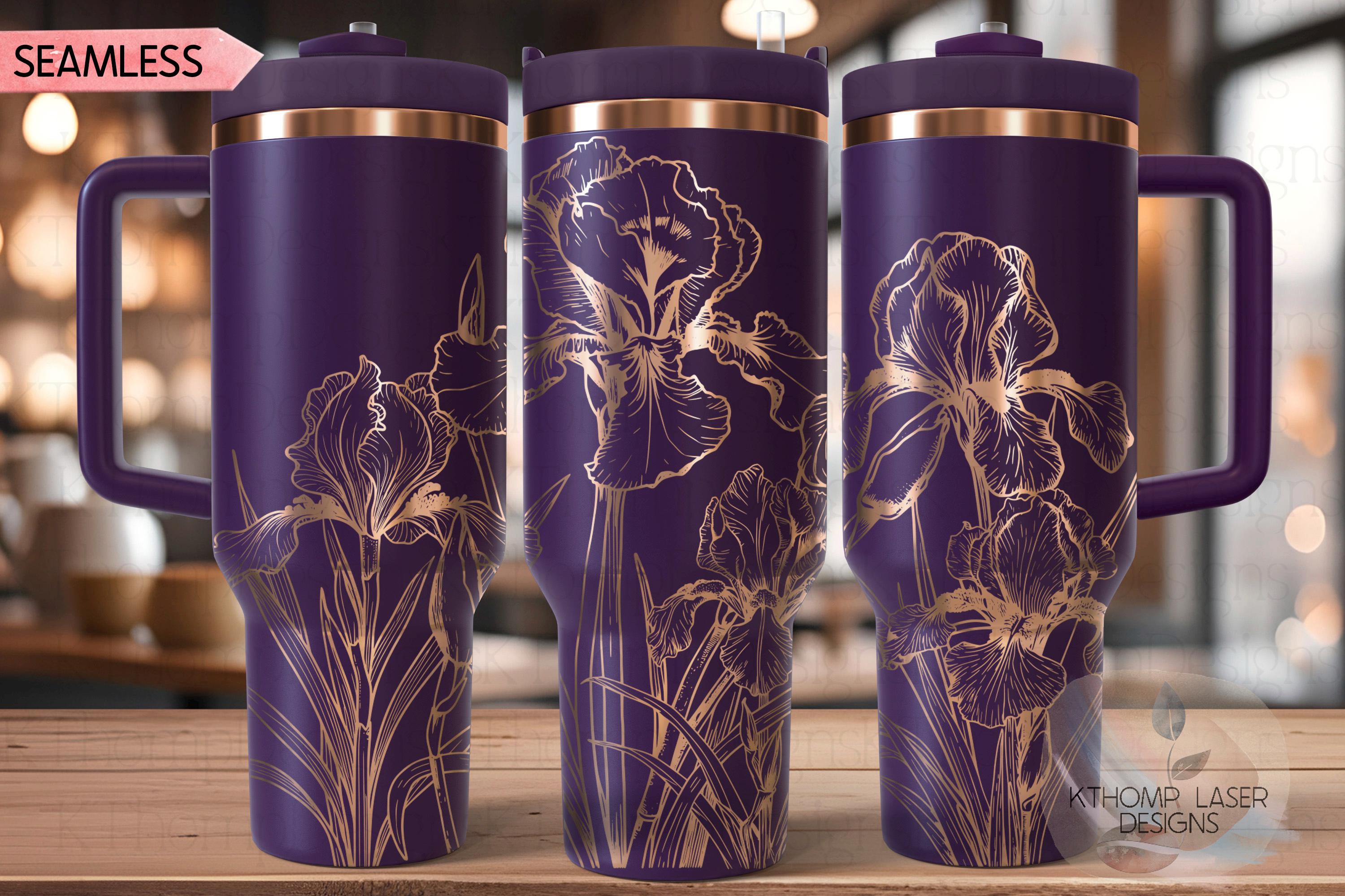 Wild Iris Tumbler Wrap SVG | 40oz Laser Engraving File | Rotary Engrave Digital Design | Floral SVG Design