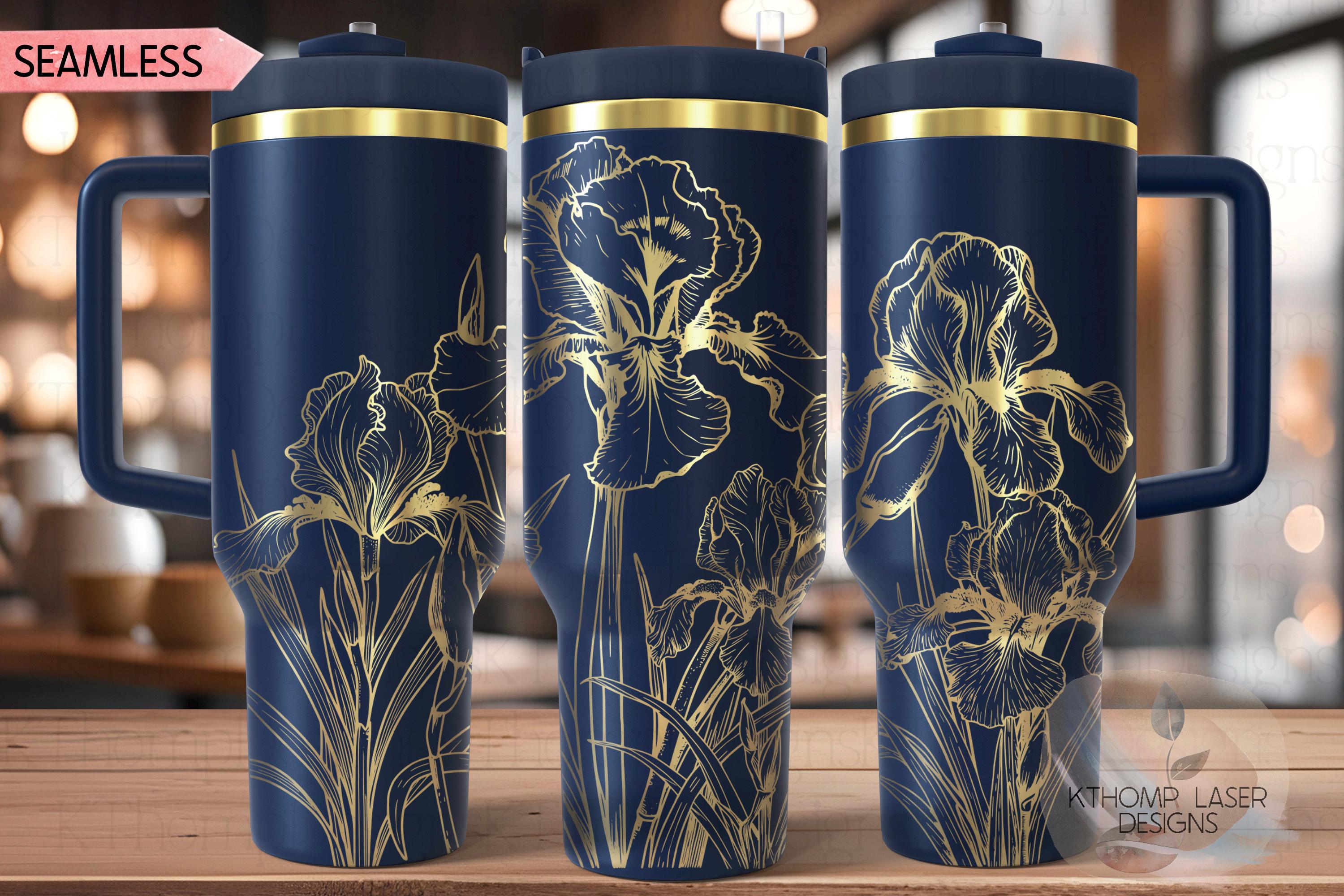Wild Iris Tumbler Wrap SVG | 40oz Laser Engraving File | Rotary Engrave Digital Design | Floral SVG Design