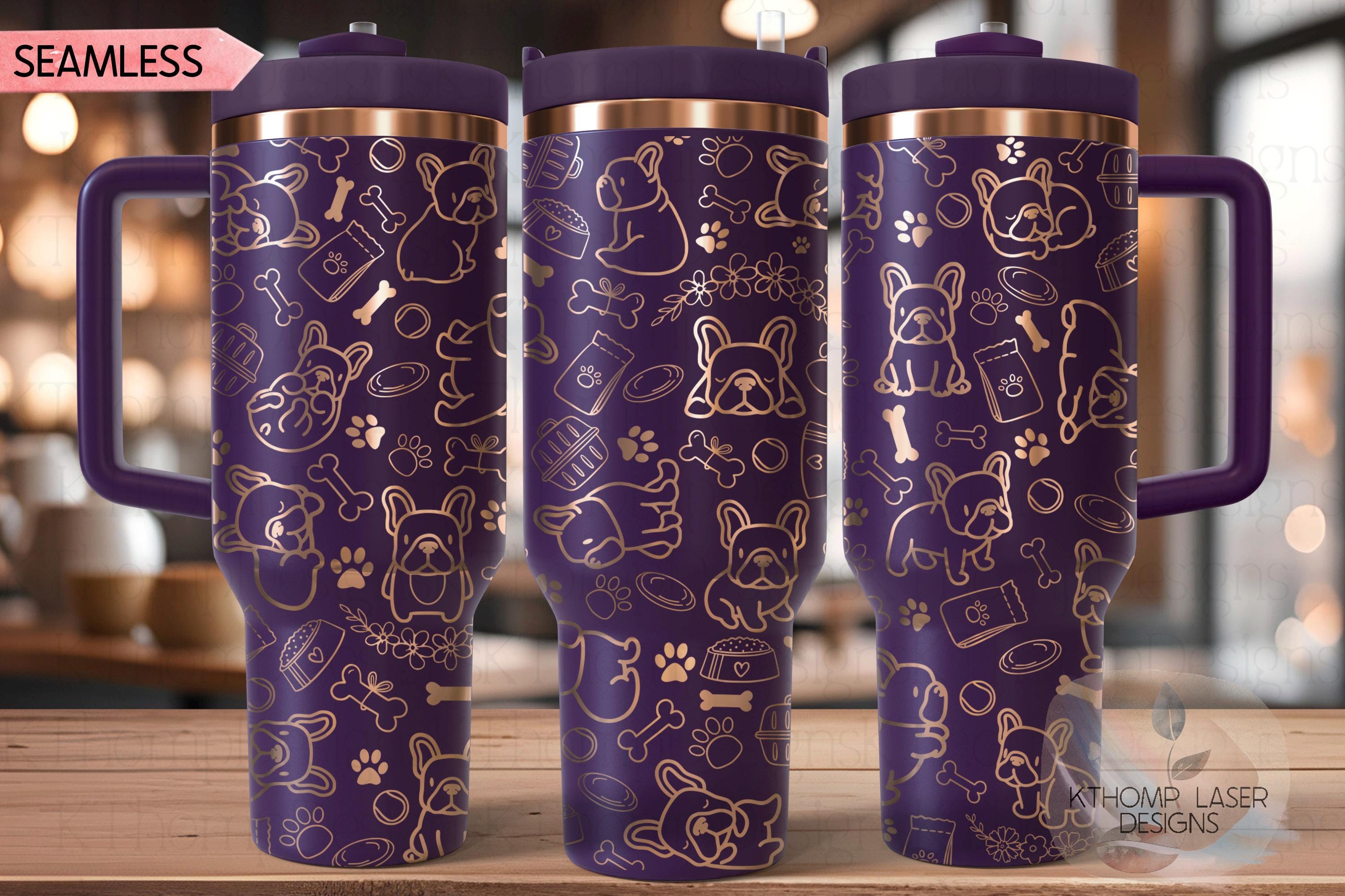 Frenchie Tumbler Wrap SVG | 40oz Laser Engraving File | Rotary Engrave Digital Design | Dog Lover Gift