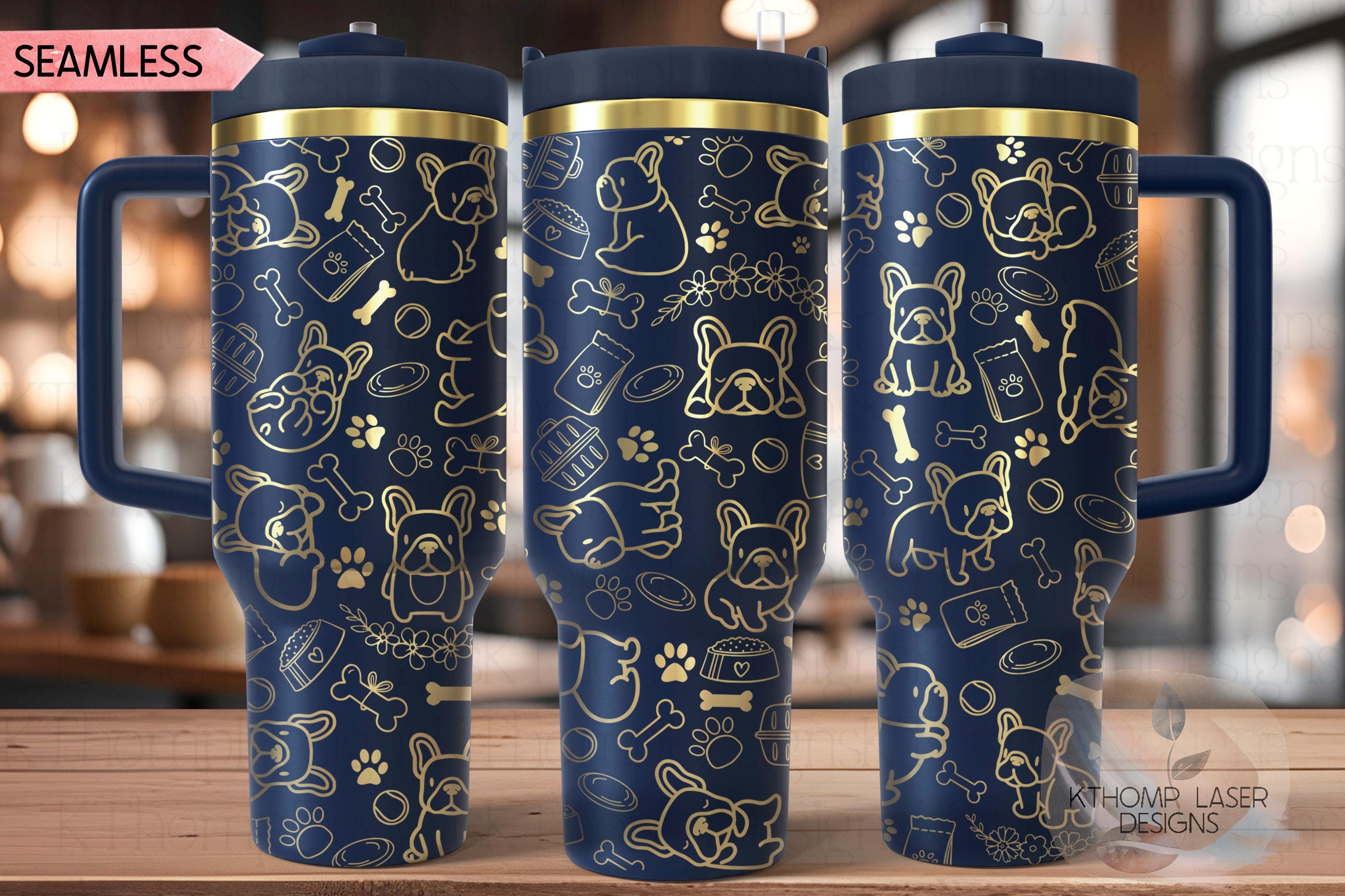 Frenchie Tumbler Wrap SVG | 40oz Laser Engraving File | Rotary Engrave Digital Design | Dog Lover Gift