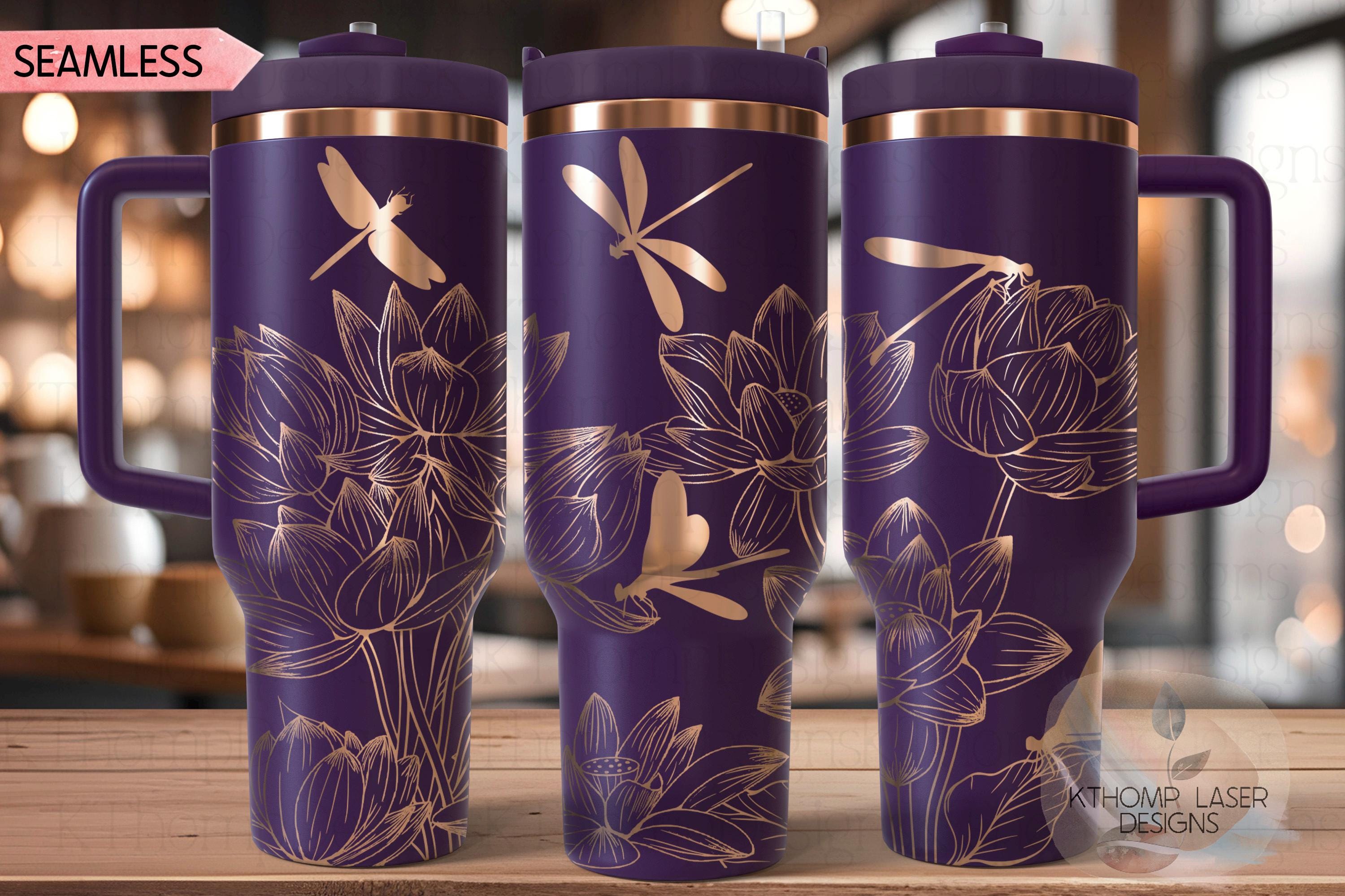 Dragonflies and Lotus Flowers Tumbler Wrap SVG | 40oz Laser Engraving File | Rotary Ready Digital Design | Jungle Theme SVG