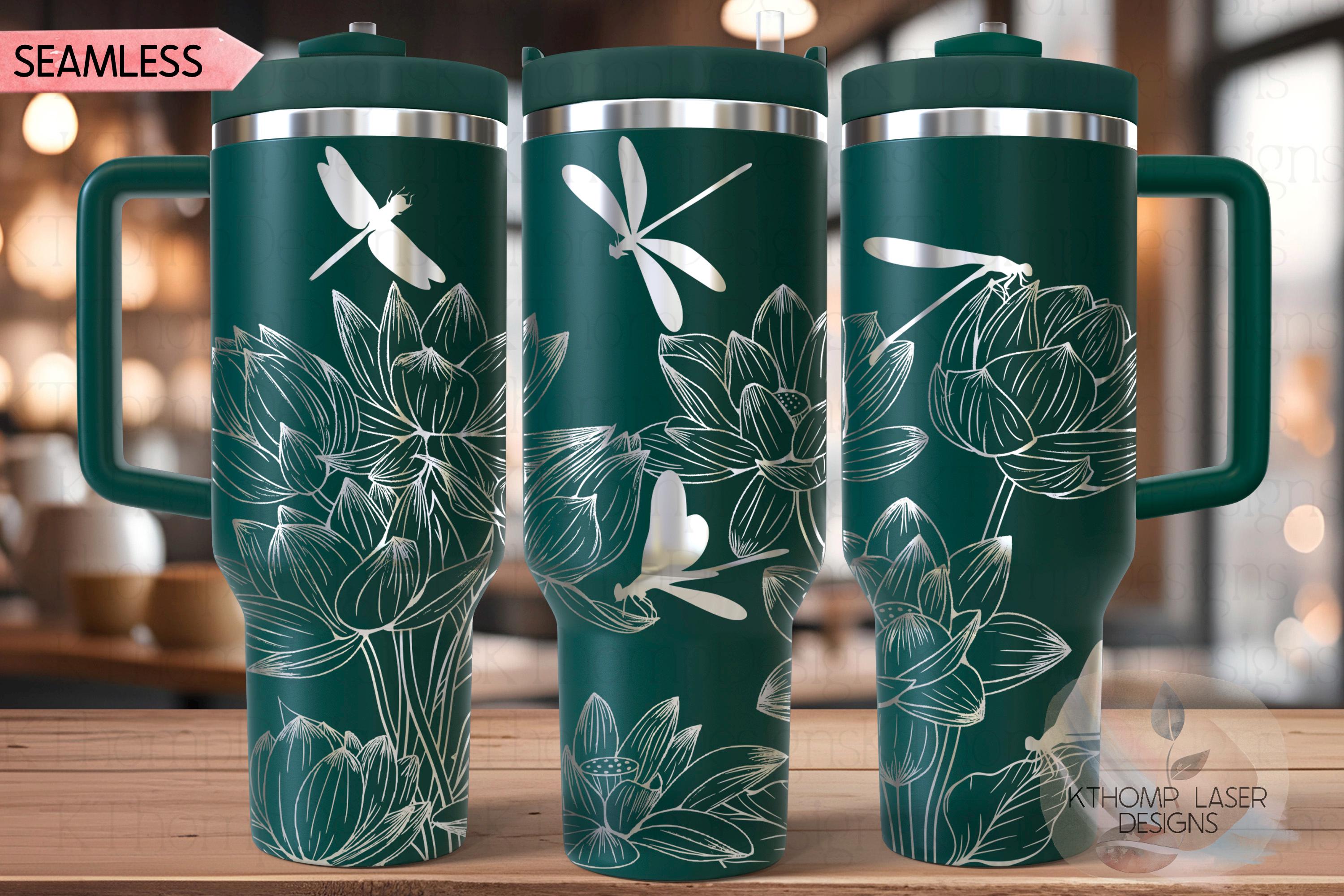 Dragonflies and Lotus Flowers Tumbler Wrap SVG | 40oz Laser Engraving File | Rotary Ready Digital Design | Jungle Theme SVG