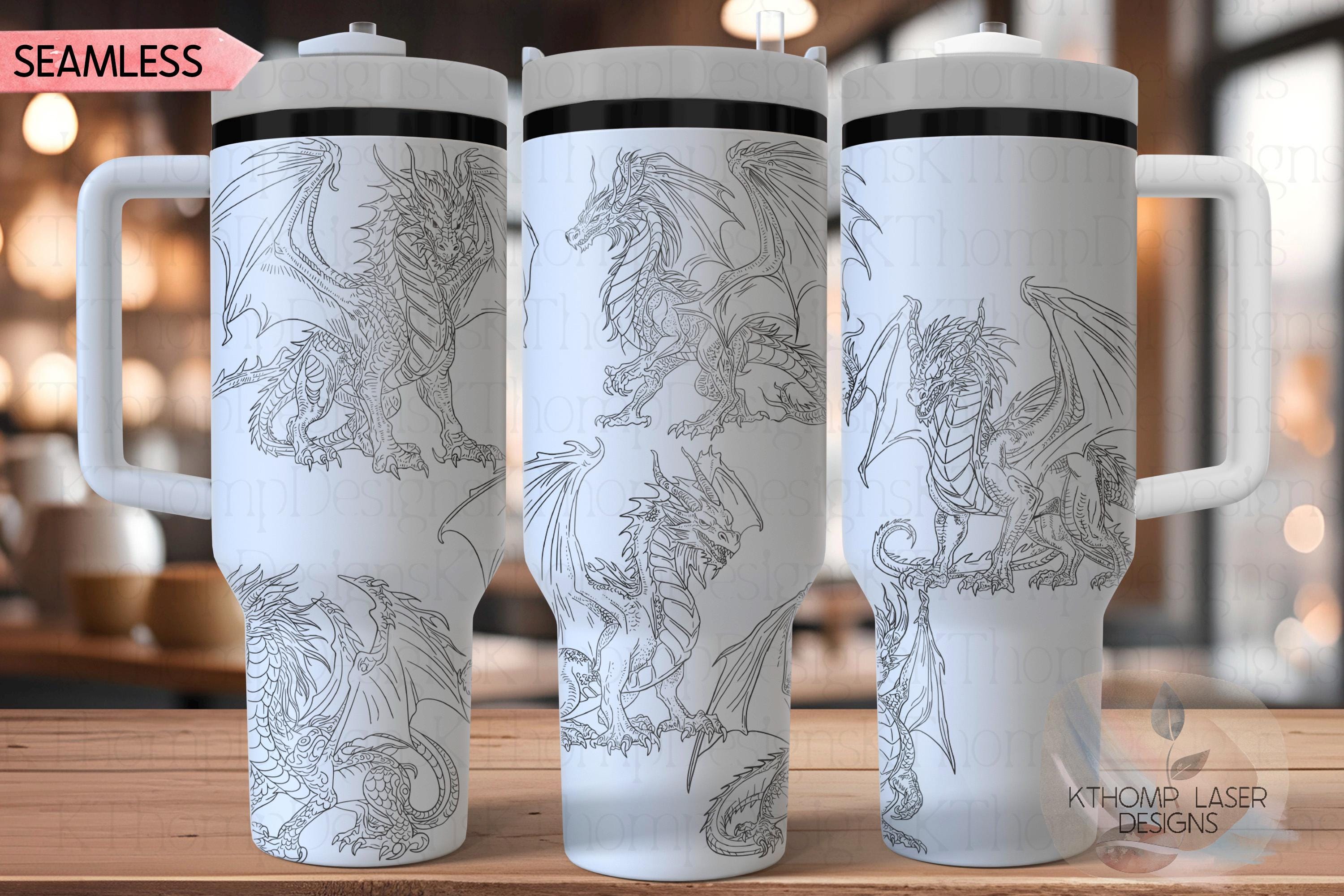 Fantasy Dragons Tumbler Wrap SVG | 40oz Laser Engraving File | Rotary Ready Digital Design | Fantasy Magic SVG
