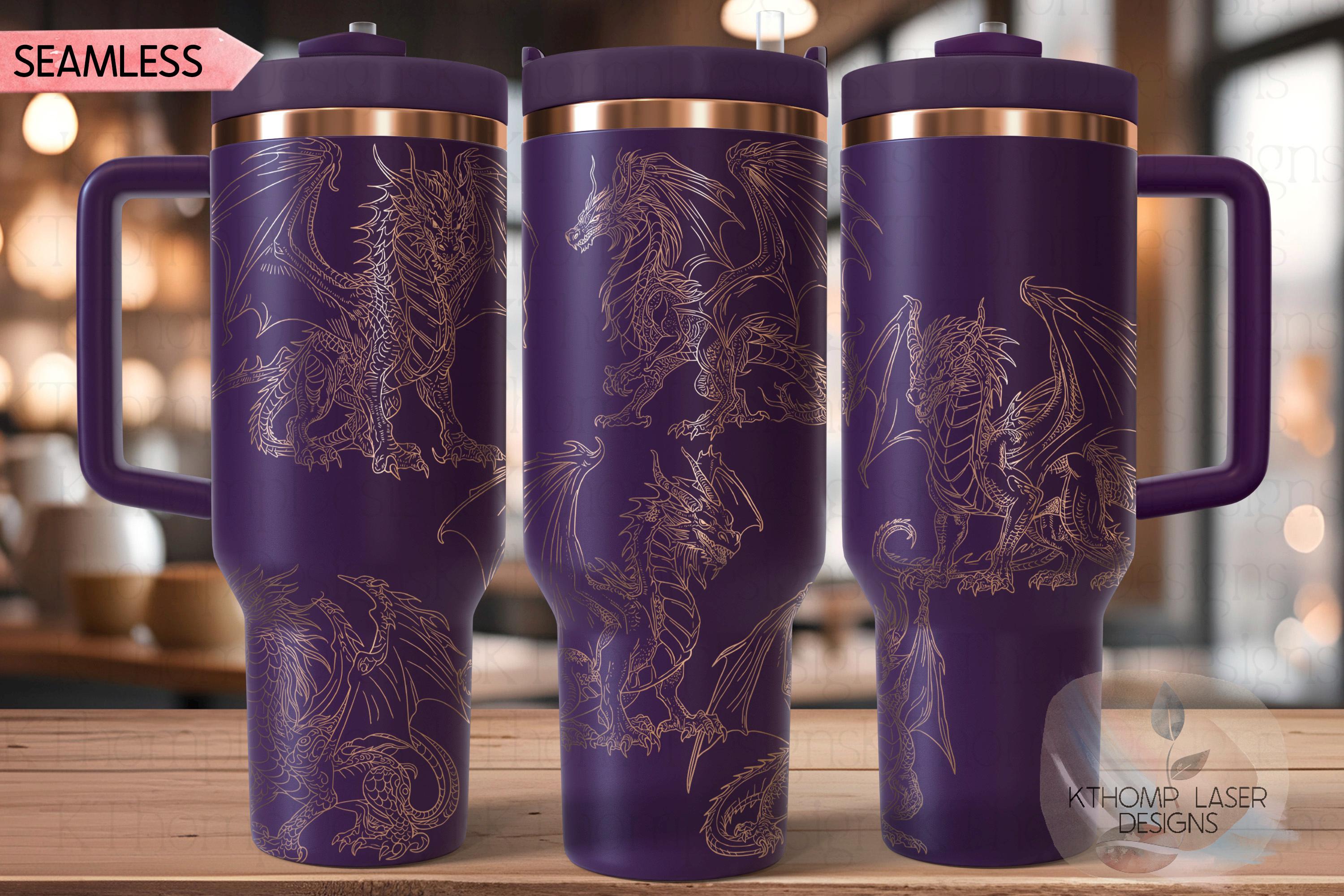 Fantasy Dragons Tumbler Wrap SVG | 40oz Laser Engraving File | Rotary Ready Digital Design | Fantasy Magic SVG