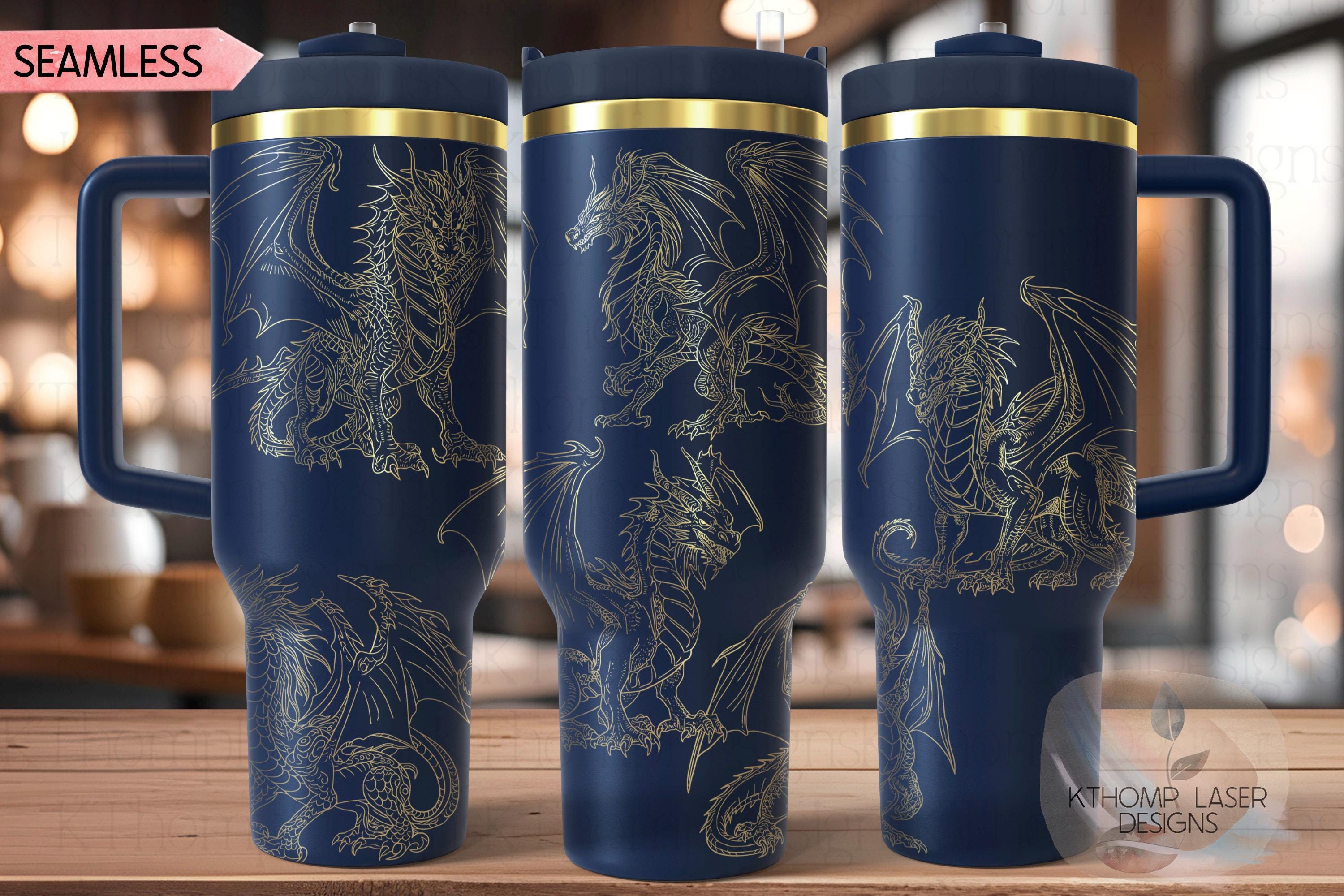 Fantasy Dragons Tumbler Wrap SVG | 40oz Laser Engraving File | Rotary Ready Digital Design | Fantasy Magic SVG