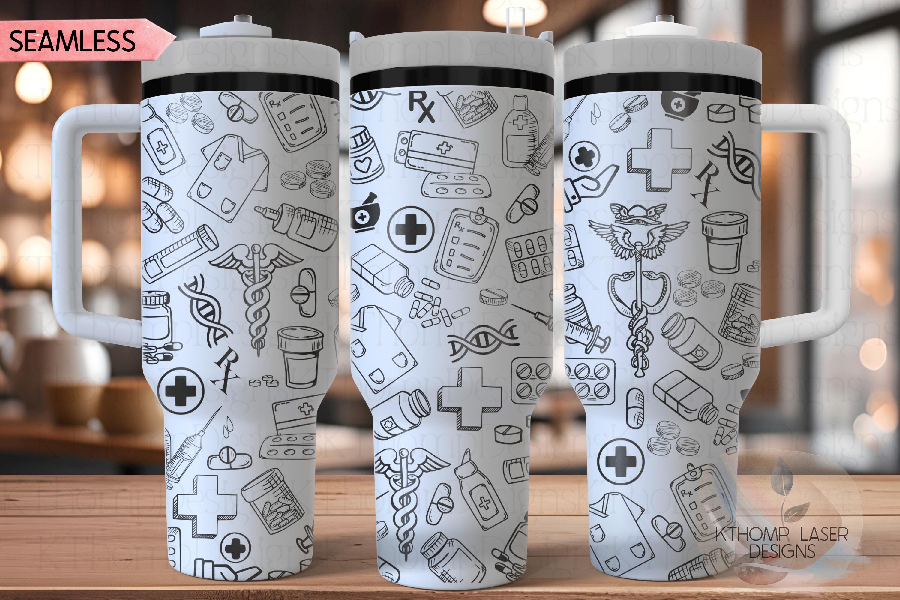 Pharmacy Doodles Tumbler Wrap SVG | 40oz Laser Engraving File | Rotary Ready Digital Design | Career Gift SVG