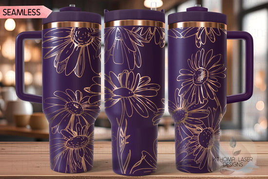 Daisies Tumbler Wrap SVG | 40oz Laser Engraving File | Rotary Engrave Digital Design | Floral SVG Design