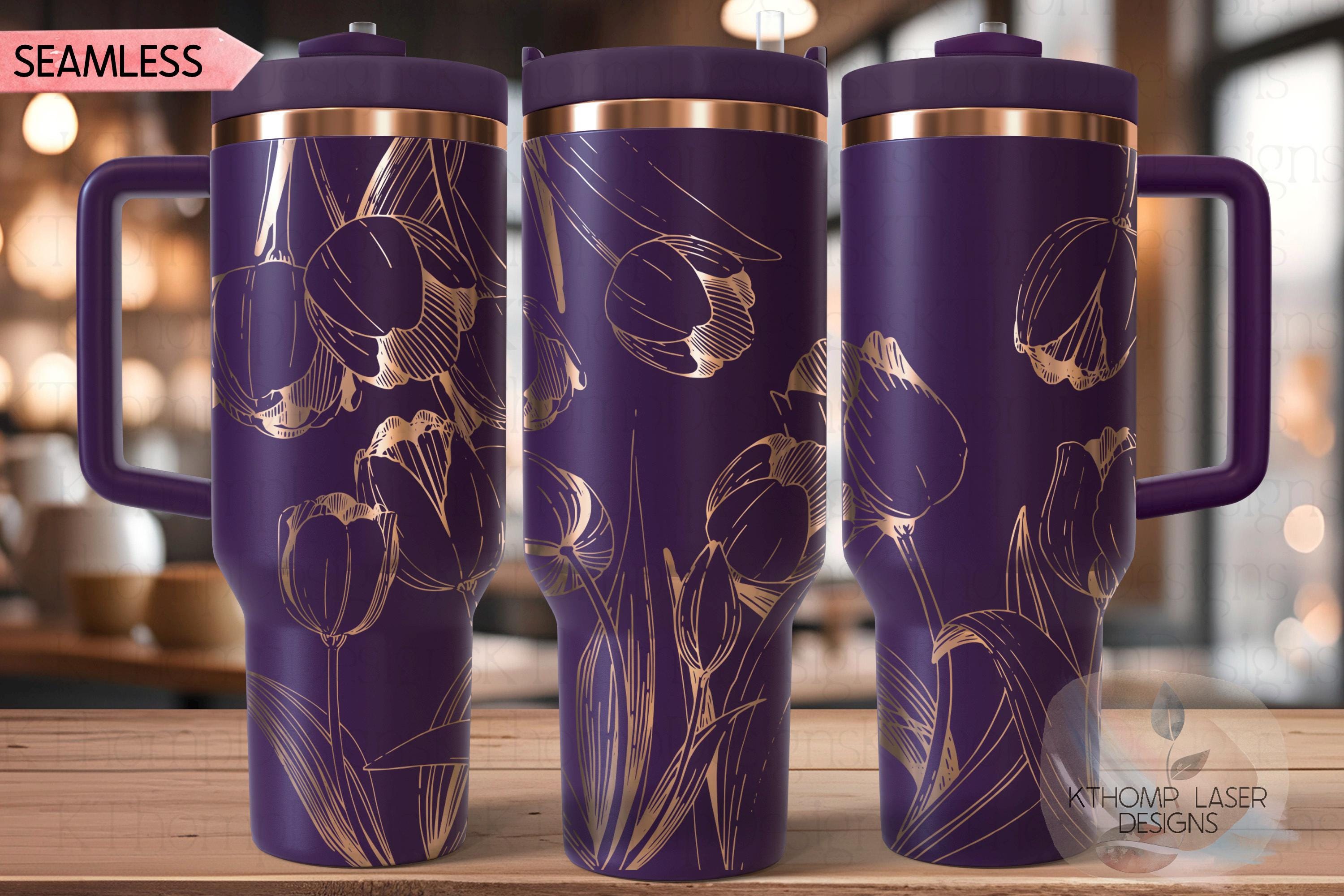 Tulips Tumbler Wrap SVG | 40oz Laser Engraving File | Rotary Engrave Digital Design | Floral SVG Design