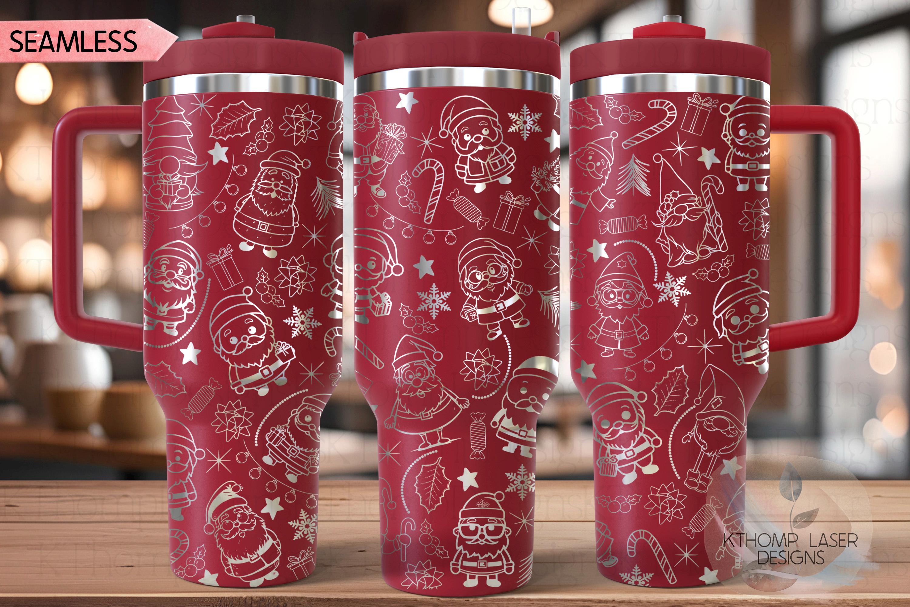 Cute Santa Doodles Christmas Holiday Tumbler Wrap SVG | 40oz Laser Engraving File | Rotary Ready Digital Design | Seasonal SVG