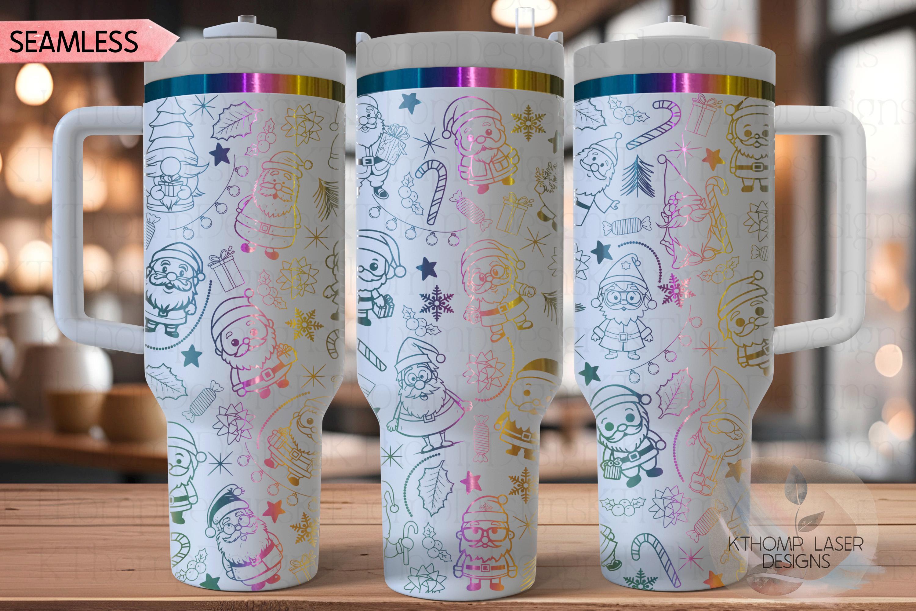 Cute Santa Doodles Christmas Holiday Tumbler Wrap SVG | 40oz Laser Engraving File | Rotary Ready Digital Design | Seasonal SVG