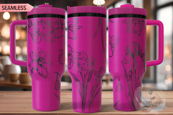 Daffodils Tumbler Wrap SVG | 40oz Laser Engraving File | Rotary Engrave Digital Design | Floral SVG Design