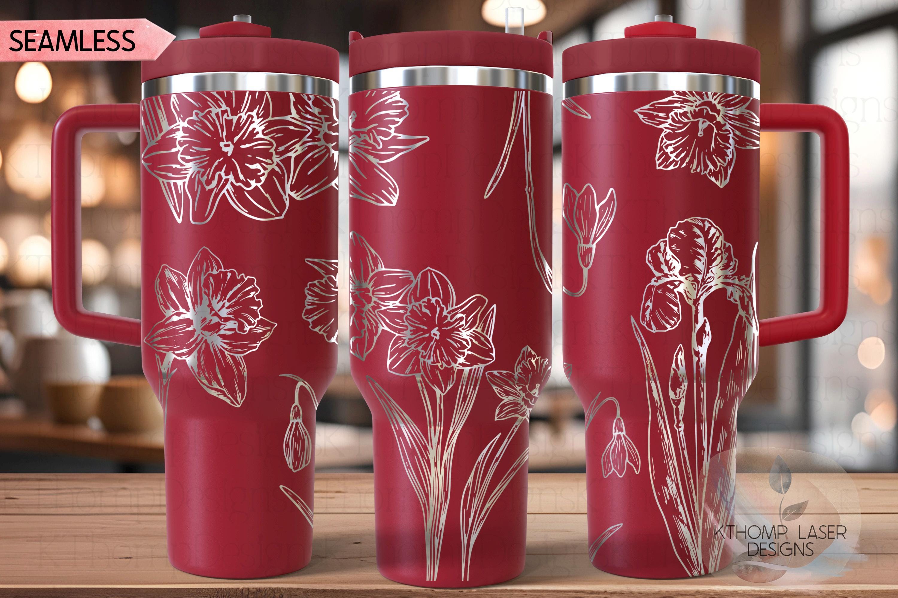 Daffodils Tumbler Wrap SVG | 40oz Laser Engraving File | Rotary Engrave Digital Design | Floral SVG Design