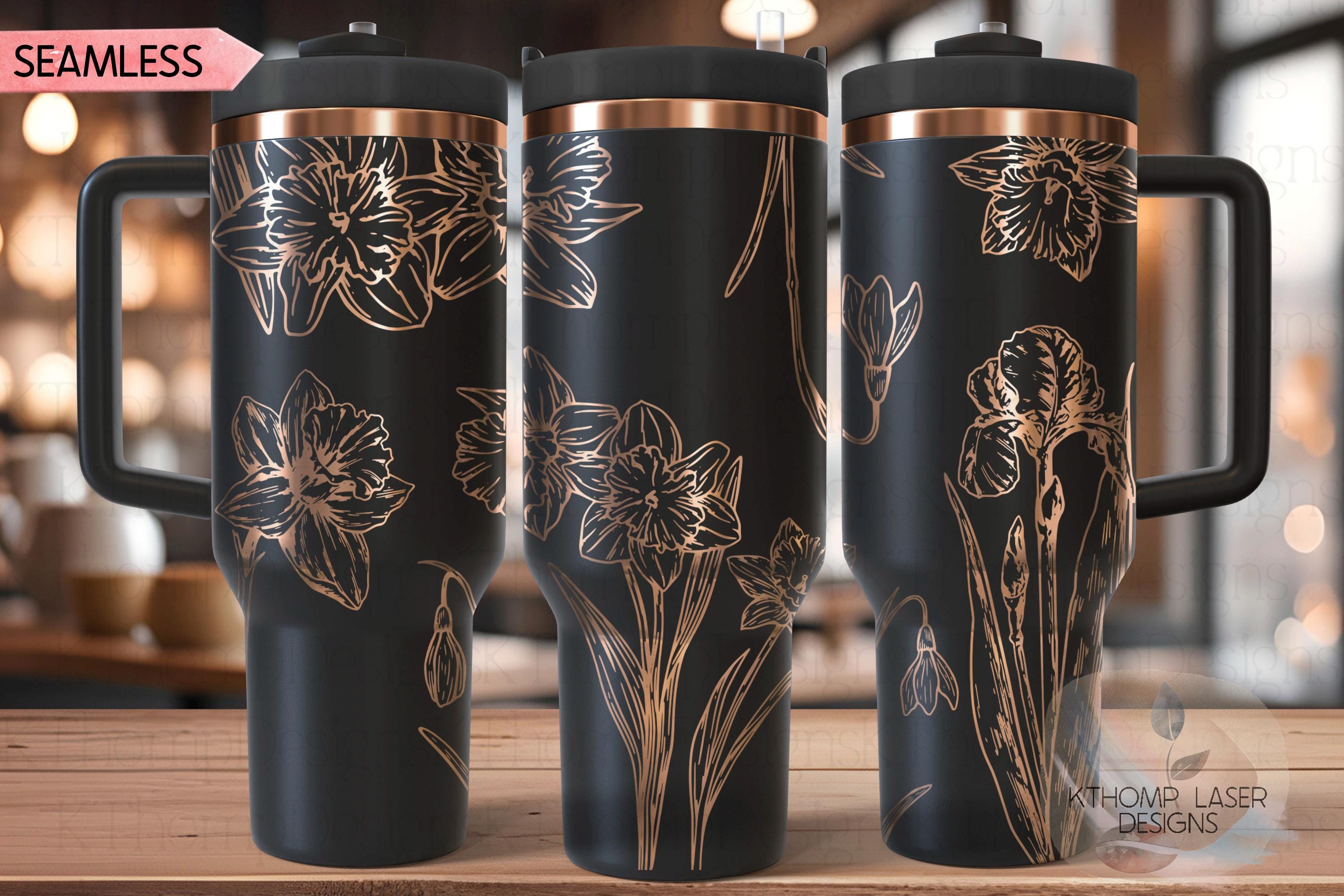 Daffodils Tumbler Wrap SVG | 40oz Laser Engraving File | Rotary Engrave Digital Design | Floral SVG Design
