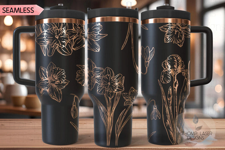 Daffodils Tumbler Wrap SVG | 40oz Laser Engraving File | Rotary Engrave Digital Design | Floral SVG Design