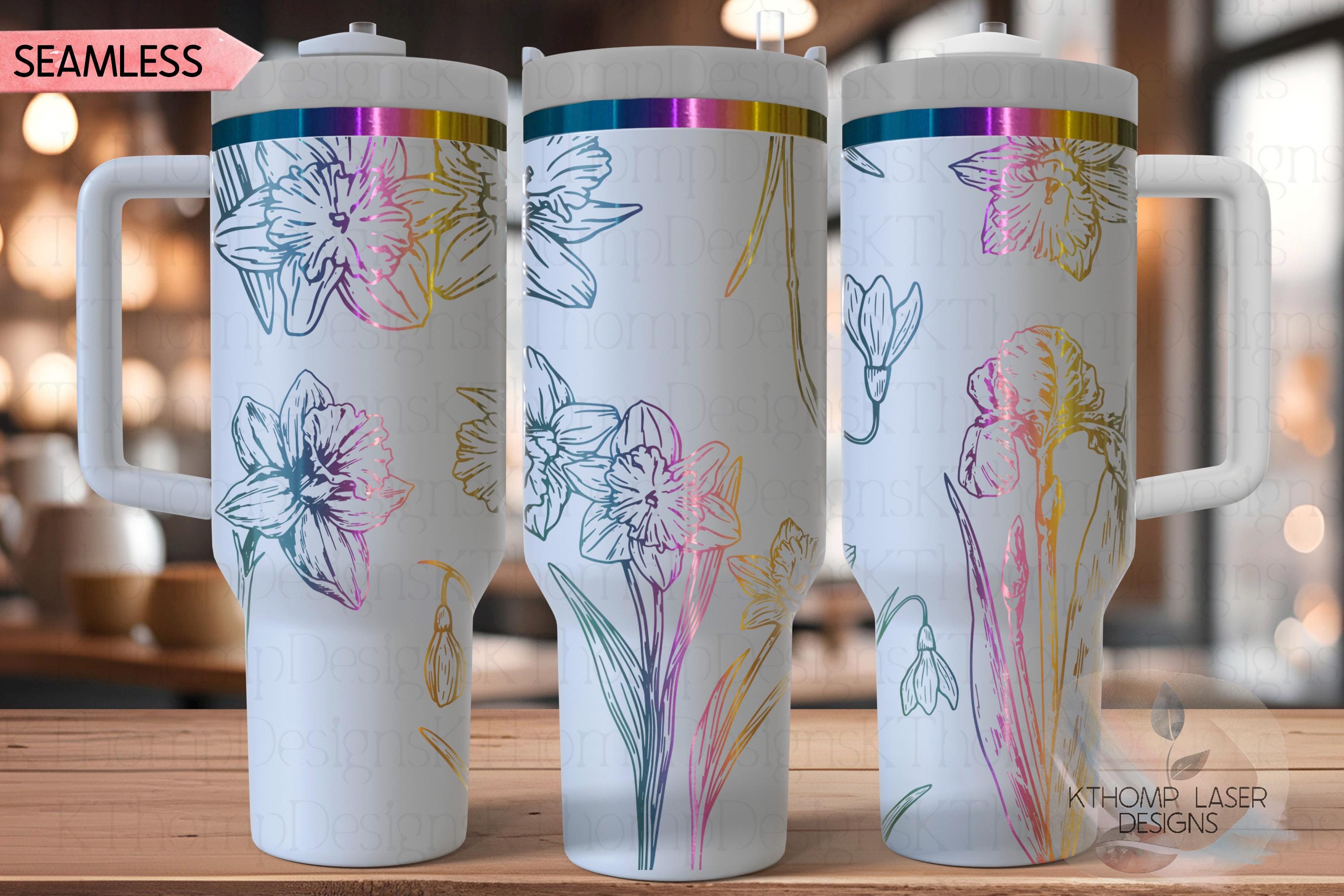 Daffodils Tumbler Wrap SVG | 40oz Laser Engraving File | Rotary Engrave Digital Design | Floral SVG Design