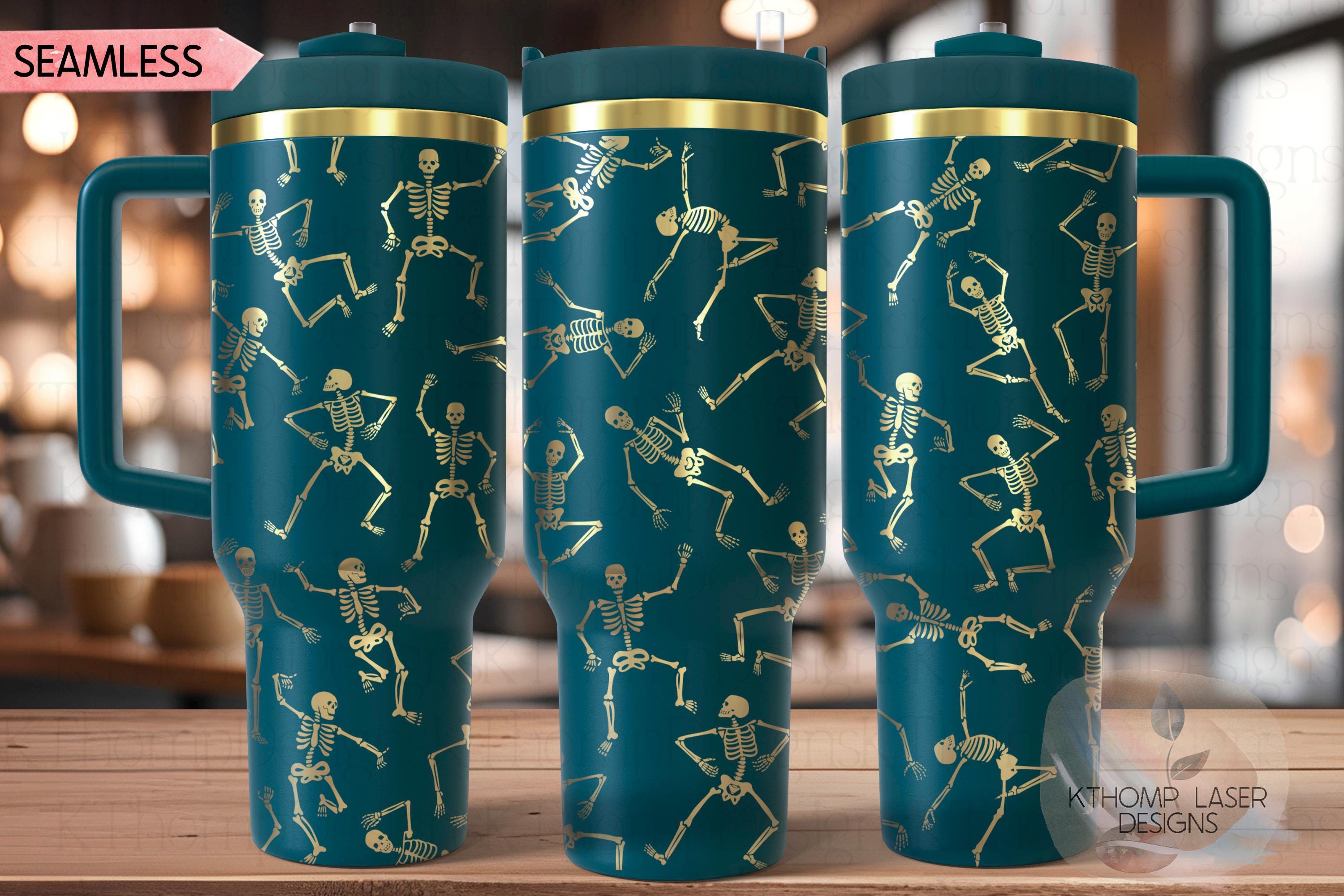 Dancing Skeletons Halloween Cute Skellies Holiday Tumbler Wrap SVG | 40oz Laser Engraving File | Rotary Ready Digital Design | Seasonal SVG