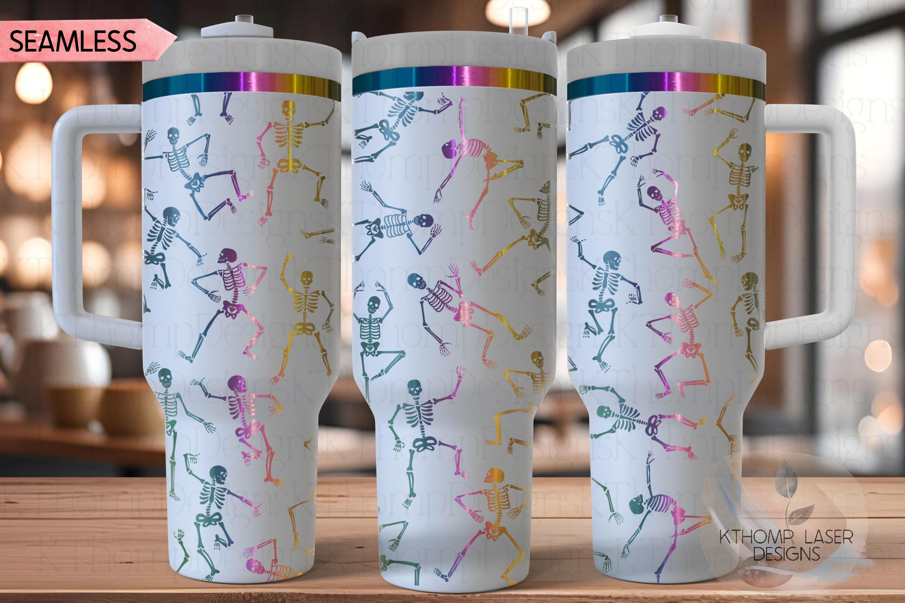 Dancing Skeletons Halloween Cute Skellies Holiday Tumbler Wrap SVG | 40oz Laser Engraving File | Rotary Ready Digital Design | Seasonal SVG